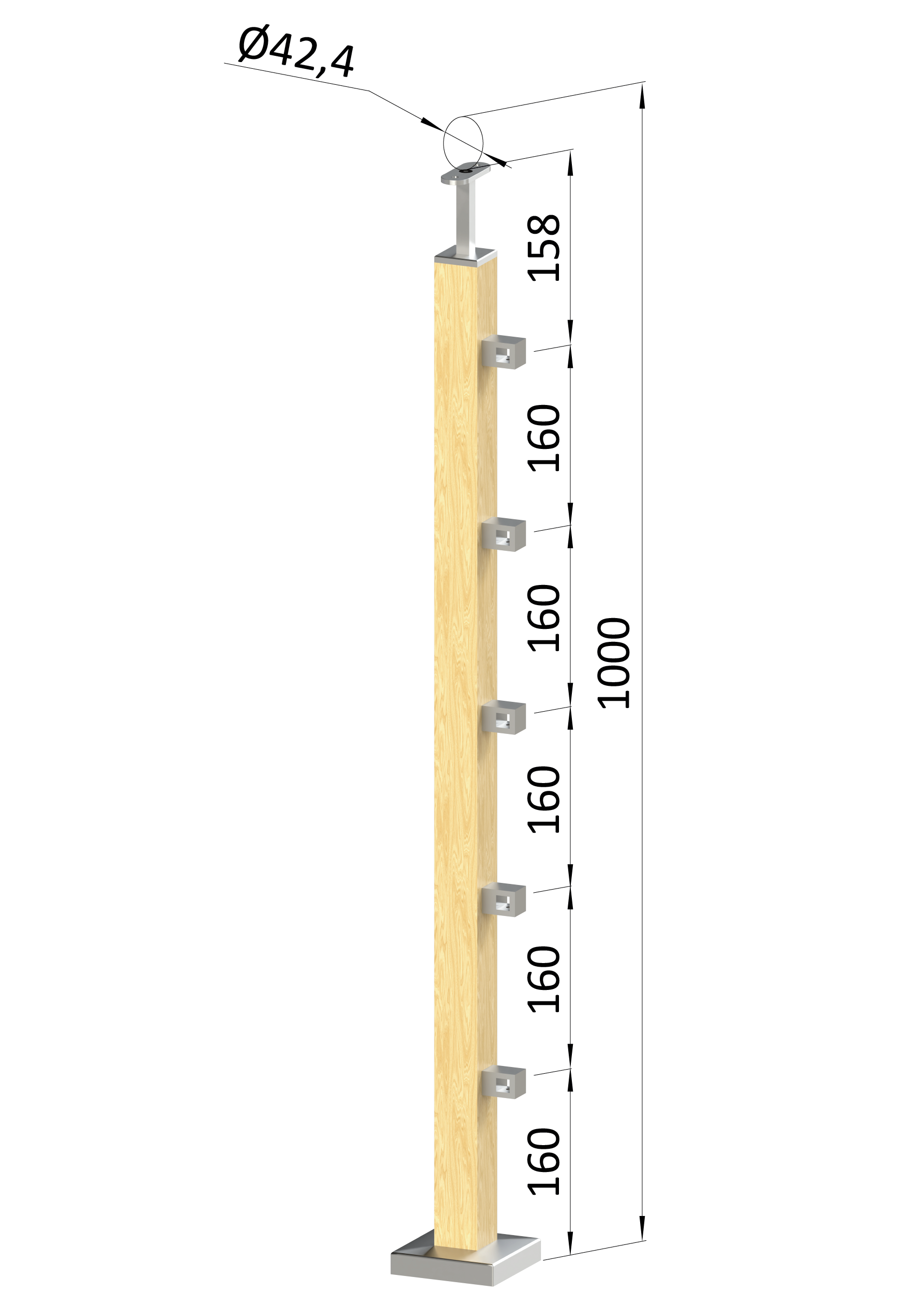 Dřevěný sloup, vrchní kotvení, 5řadový, průchozí