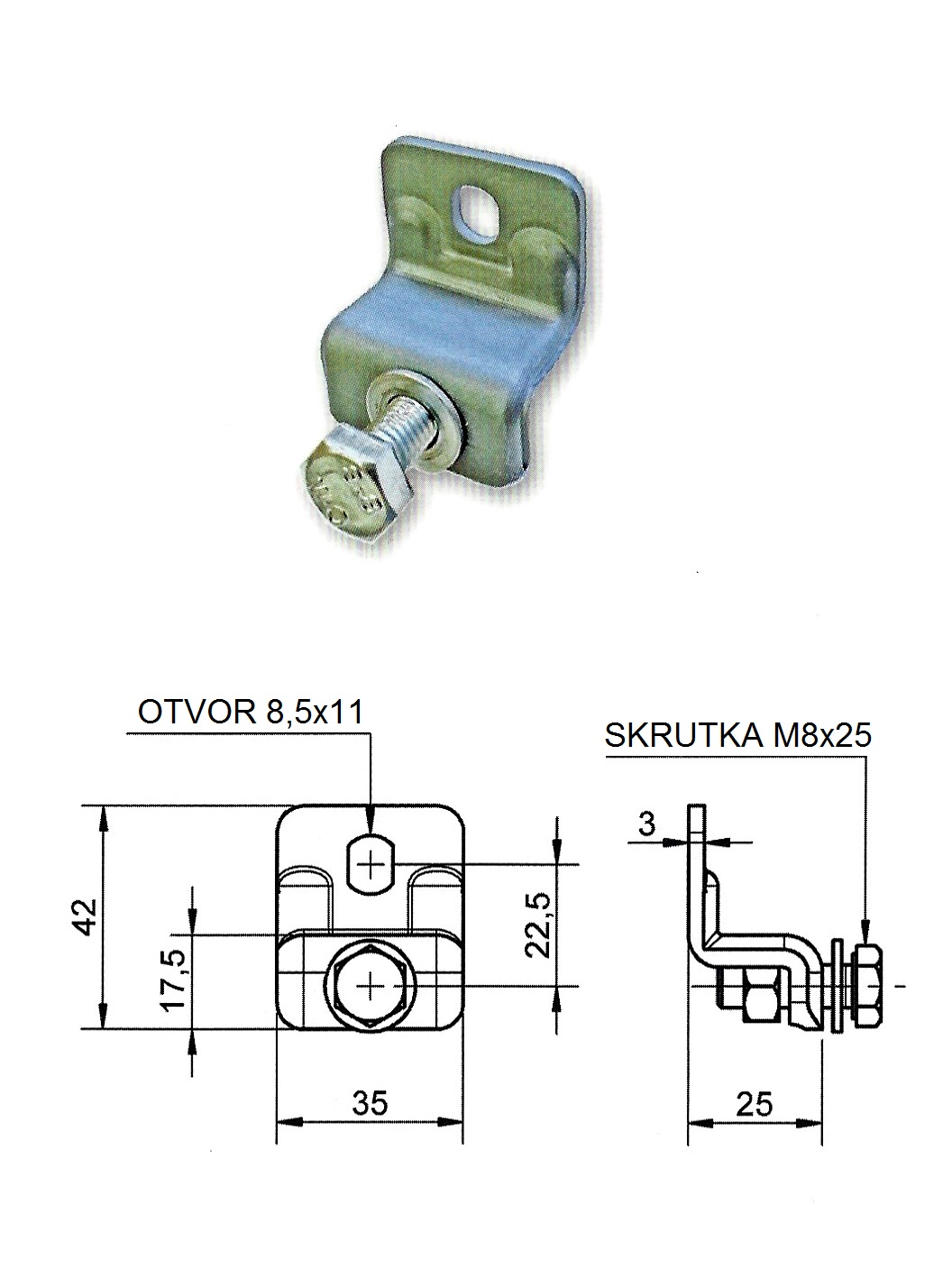 Držák pro kovový hřeben se šroubem M8 x 25 mm