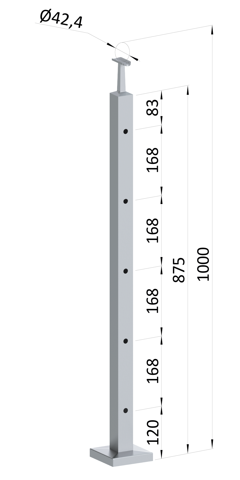 Nerezový sloup, vrchní kotvení, 5děrový průchozí