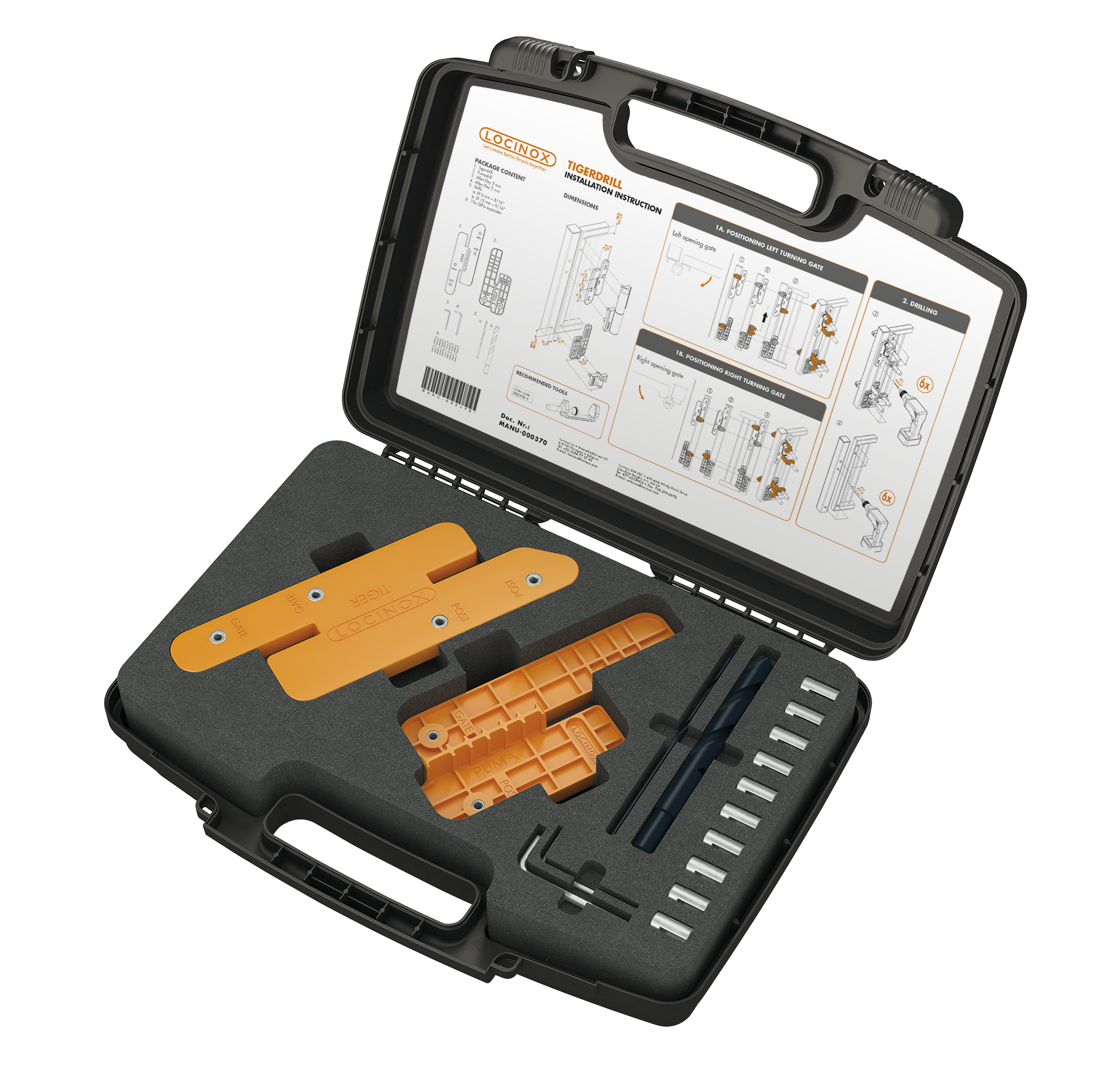 LOCINOX® TIGERDRILL - instalační sada s šablonami a vrtáky pro brány Tiger