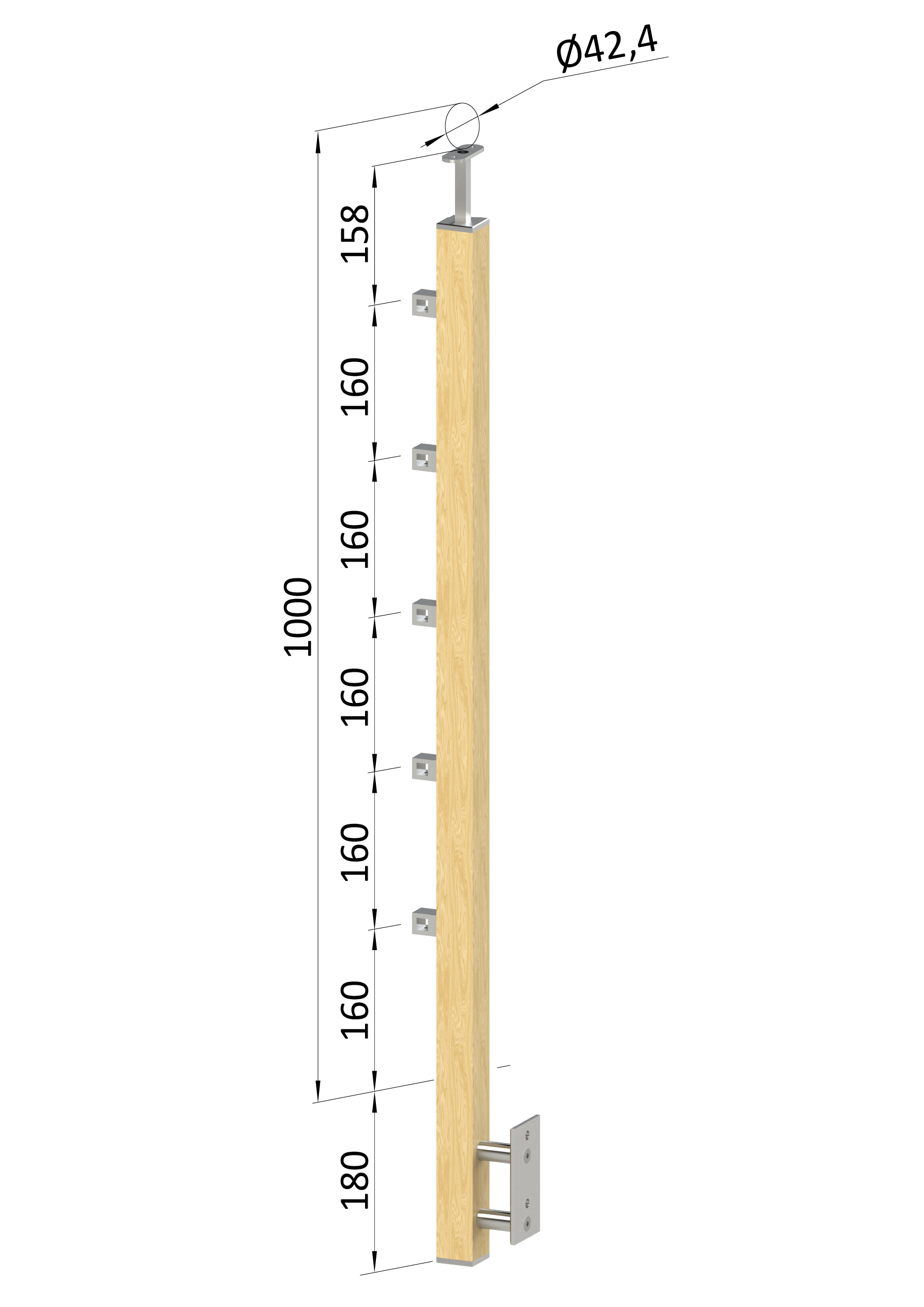 Dřevěný sloup, boční kotvení, 5řadový, průchozí, vnější