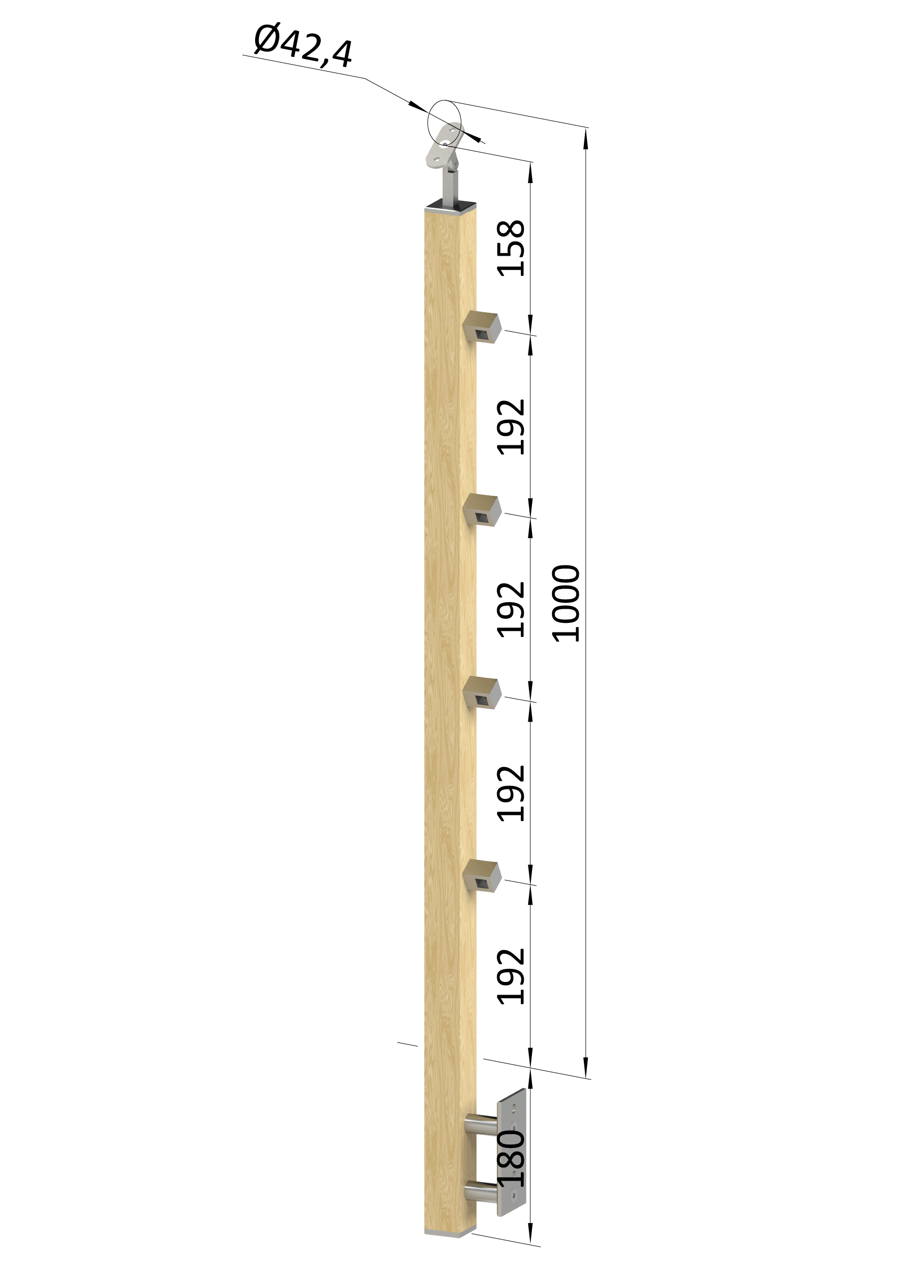 Dřevěný sloup, boční kotvení, 4řadový, průchozí, vnitřní