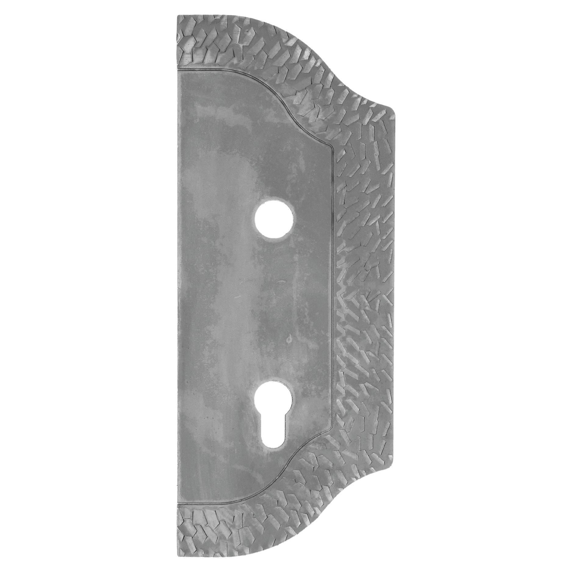 Štít 265x105x3mm s otvory, rozteč 90mm, otvor na kliku ø 19mm, zdobený, pravý, pro zámek ZM90/80