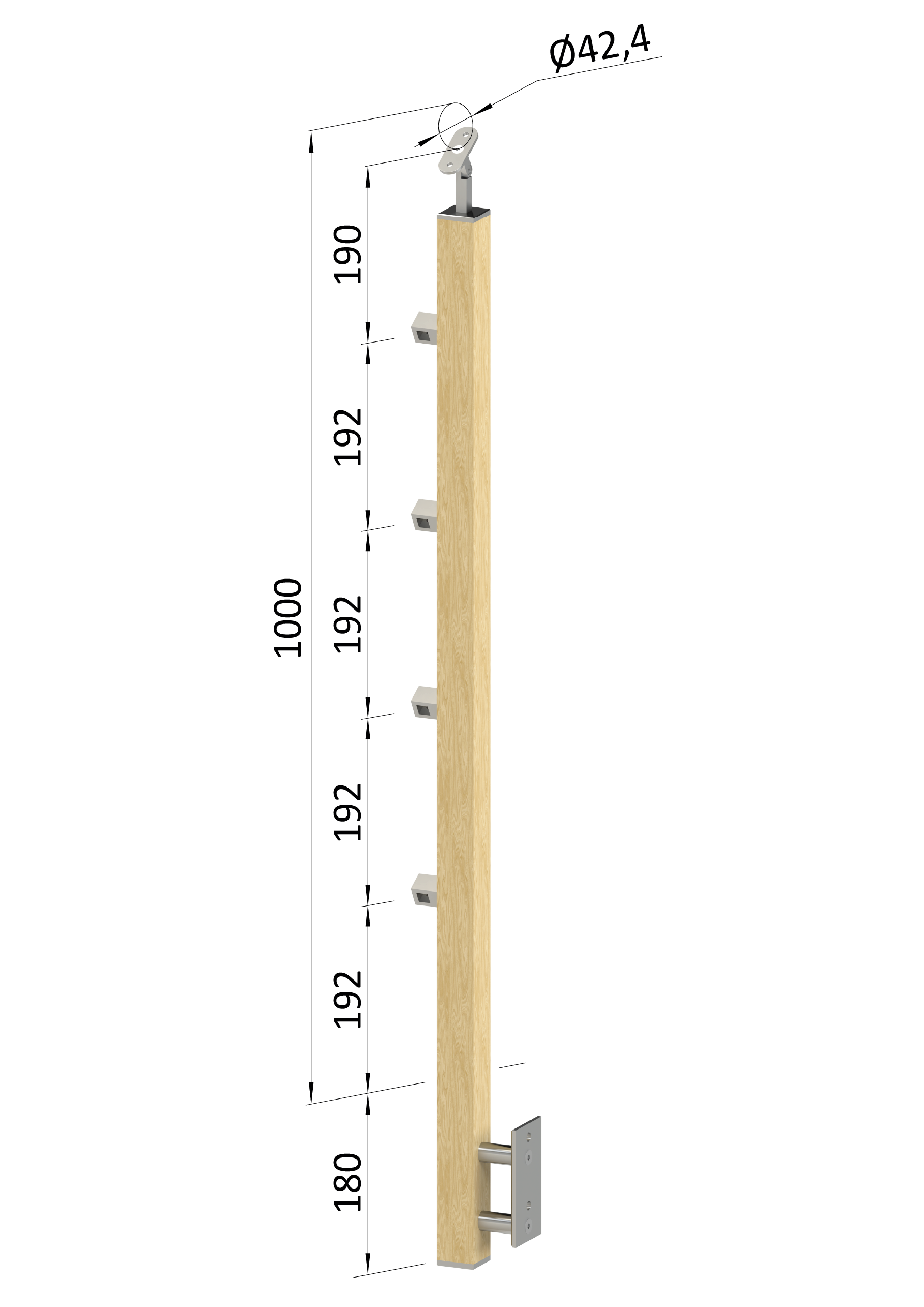 Dřevěný sloup, boční kotvení, 4řadový, průchozí, vnější