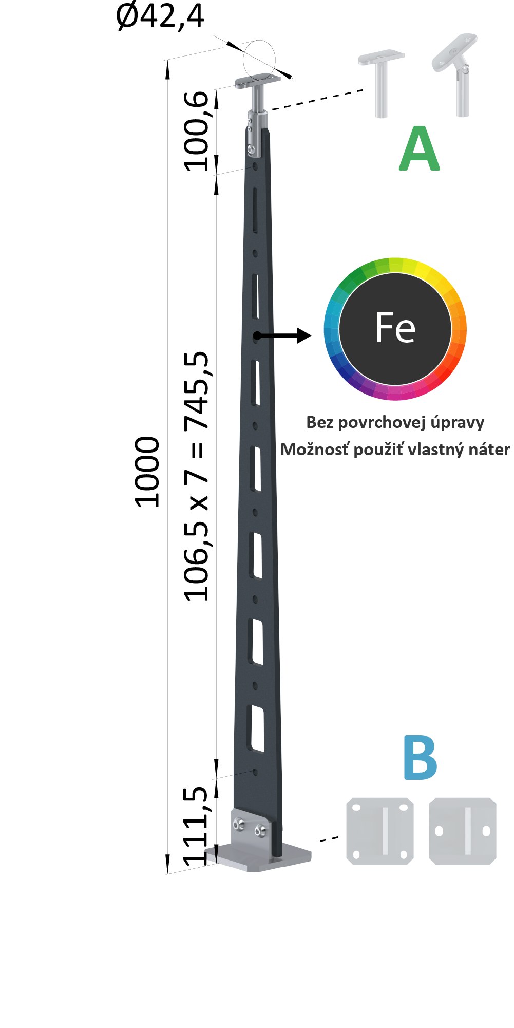 Kombinovaný Fe vypalovaný sloup, vrchní kotvení, 8-děrový