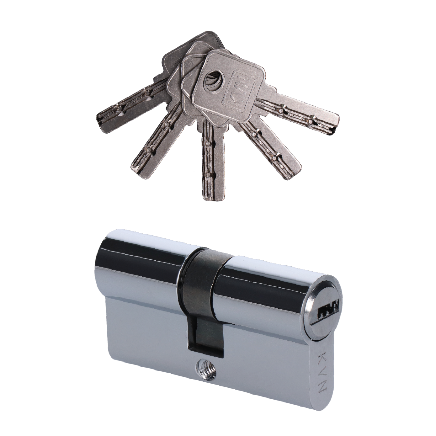 Cylindrická vložka 30x30 mm, niklová, 5 klíčů, šroub M5x65 mm