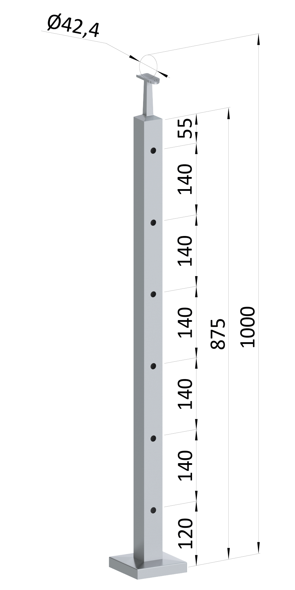 Nerezový sloup, vrchní kotvení, 6děrový koncový