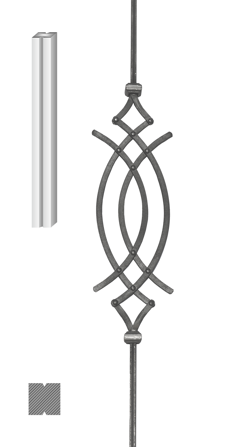 Tyč 12 x 12 x 950 mm, ornament nýtovaný 570 x 165 mm