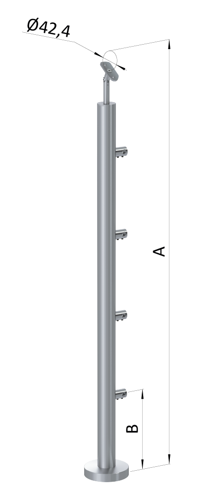 Nerezový sloup, vrchní kotvení, 4řadový, průchozí