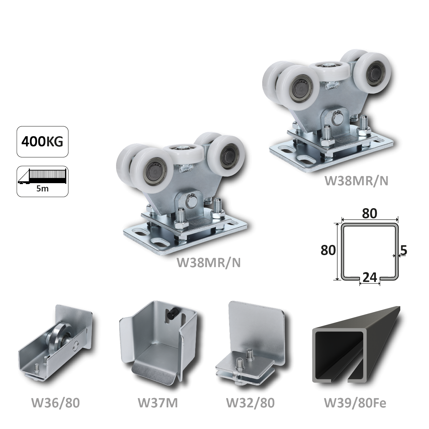 Samonos do 400 kg, profil 80 x 80 x 6000 mm, Fe