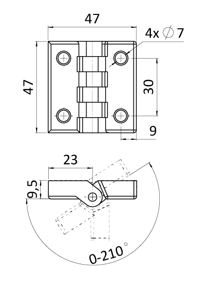 Plastový záves, 50 x 50 x 9,5 mm