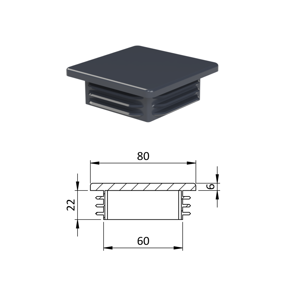 Krytka plastová 80 x 80 x 5 - 8 mm, antracit