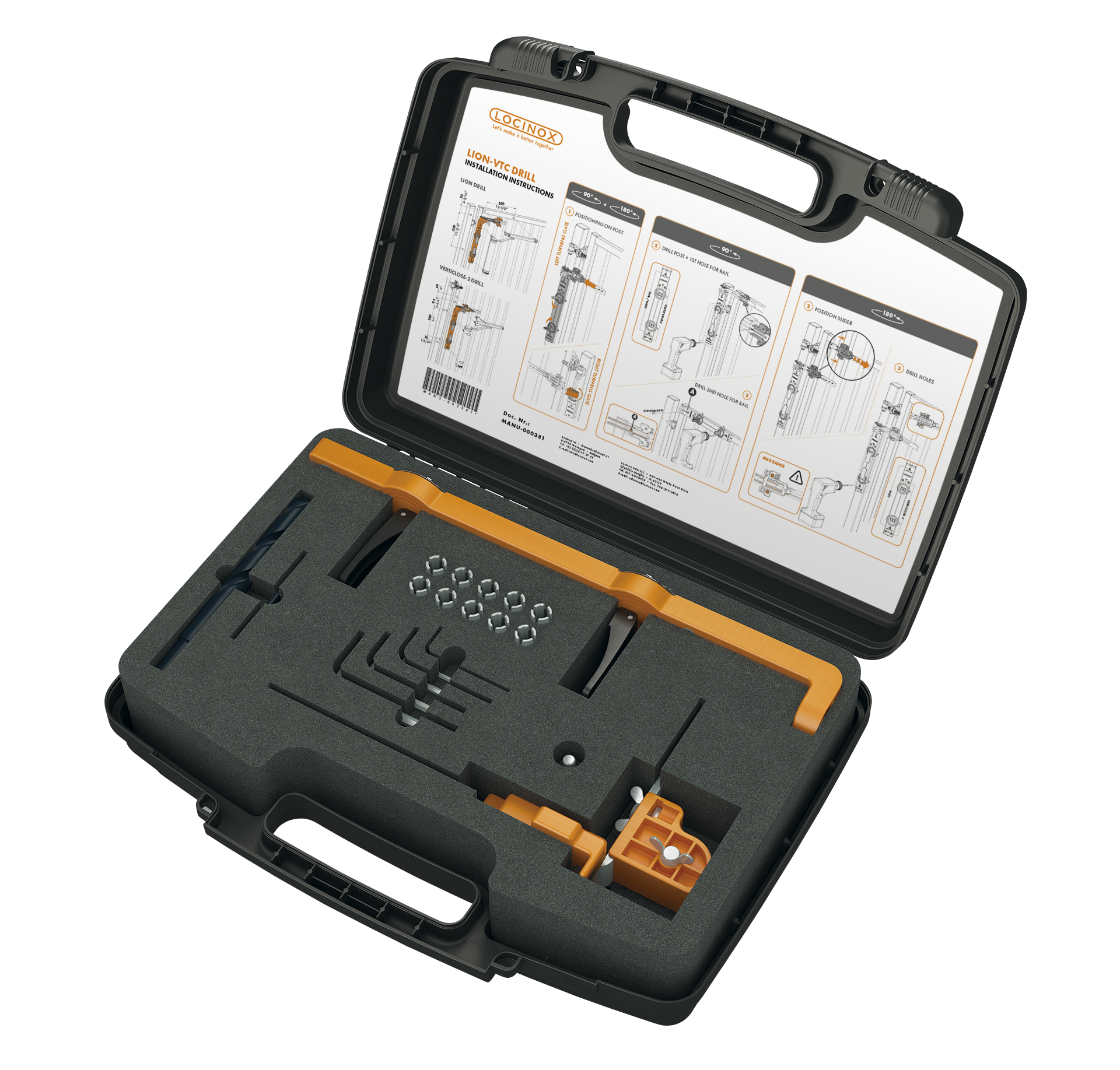LOCINOX® LION-VTC-DRILL montážní sada s vrtací šablonou pro montáž zavíračů Lion a Verticlose-2