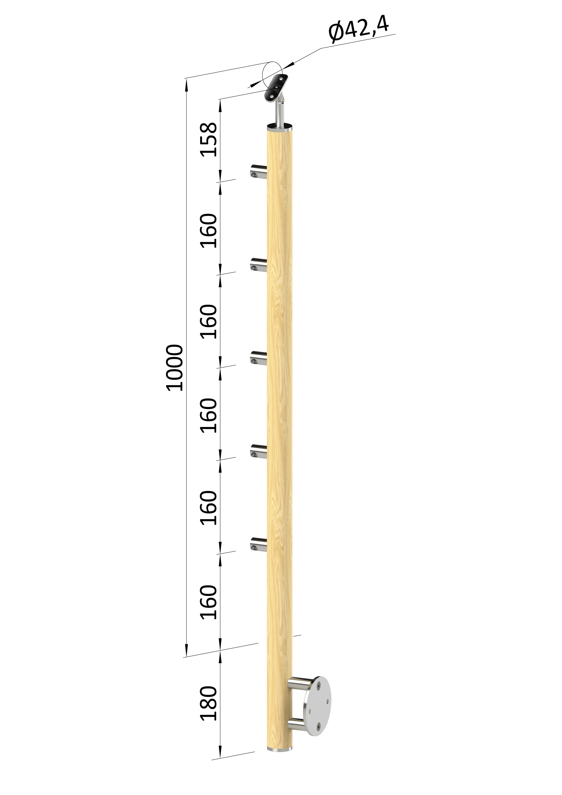 Dřevěný sloup, boční kotvení, 5řadový, průchozí, vnější