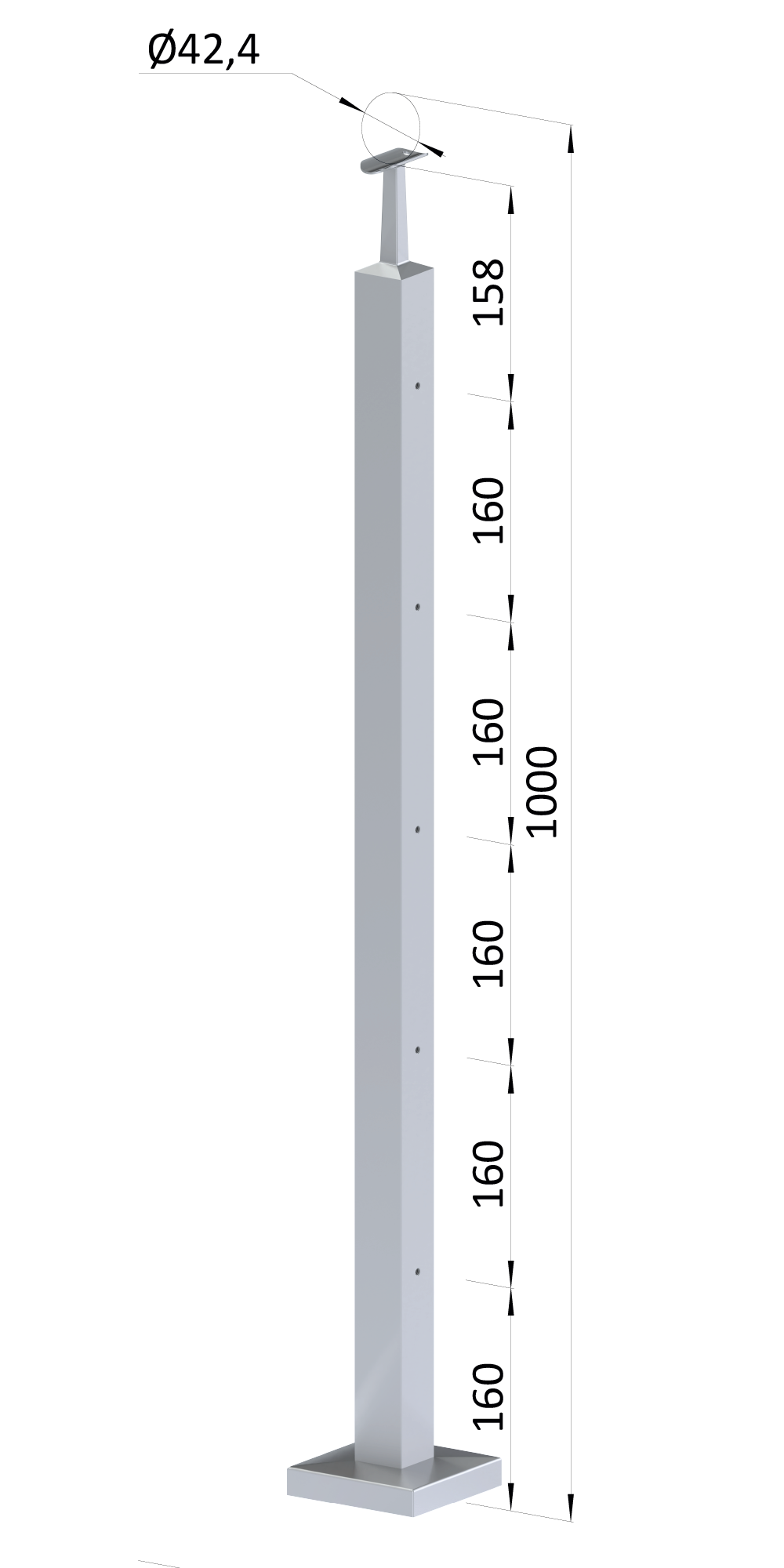 Nerezový sloup, vrchní kotvení, 5řadový M6