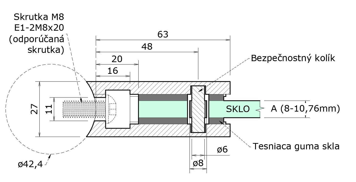 DOPREDAJ! Svorka na trubku ø 42,4 mm, sklo 6 - 10,76 mm, AISI 304