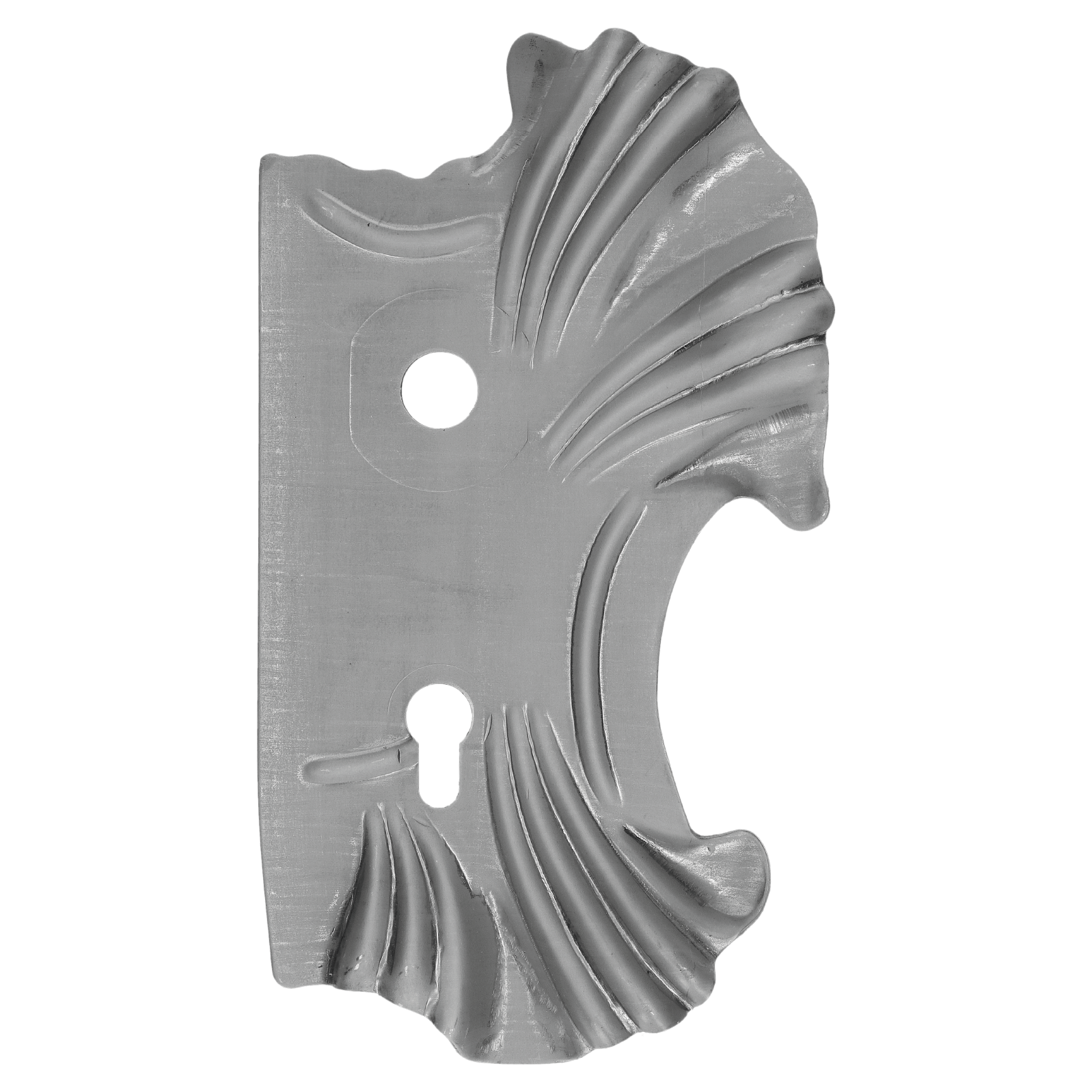 Štít 270x165x2mm s otvory, rozteč 90mm, otvor na kliku ø 21mm, zdobený, pravý, pro zámek ZM90/80