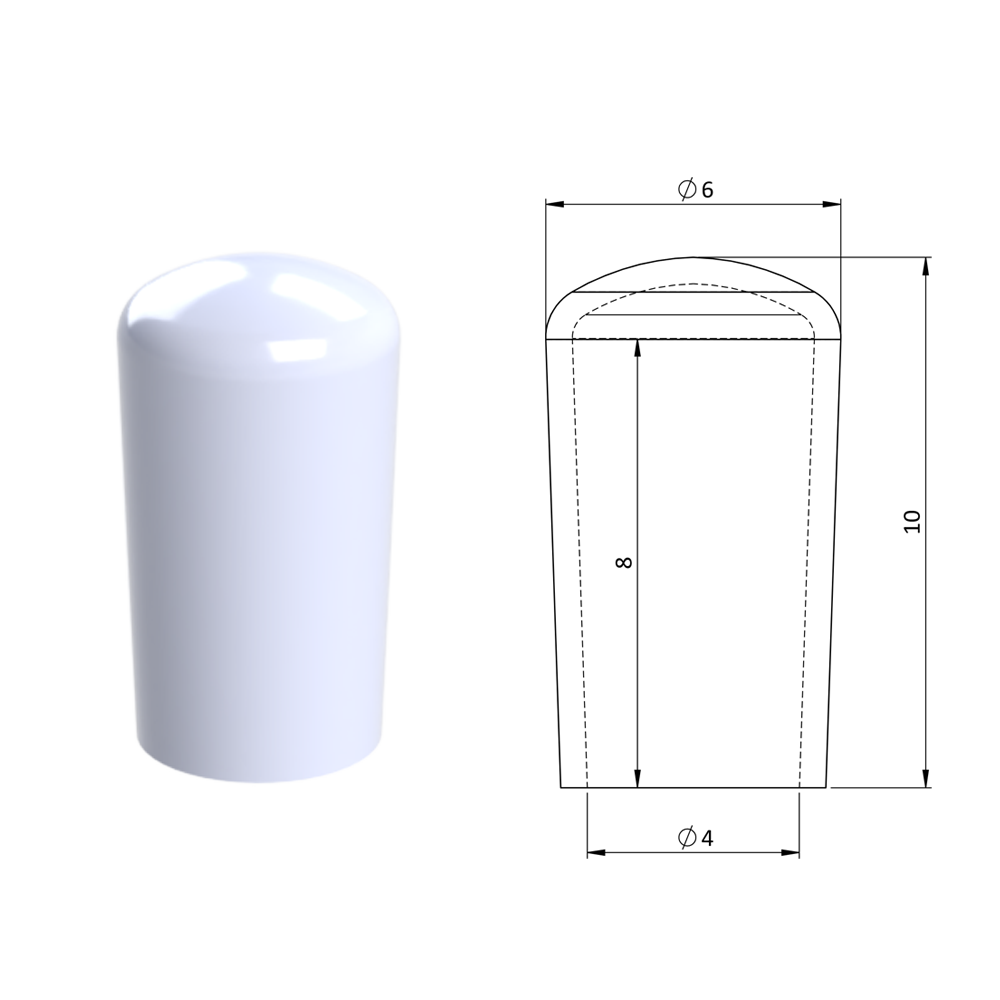 Vnější krytka PVC ø 6 x 10 mm, otvor 4 x 8 mm, bílá