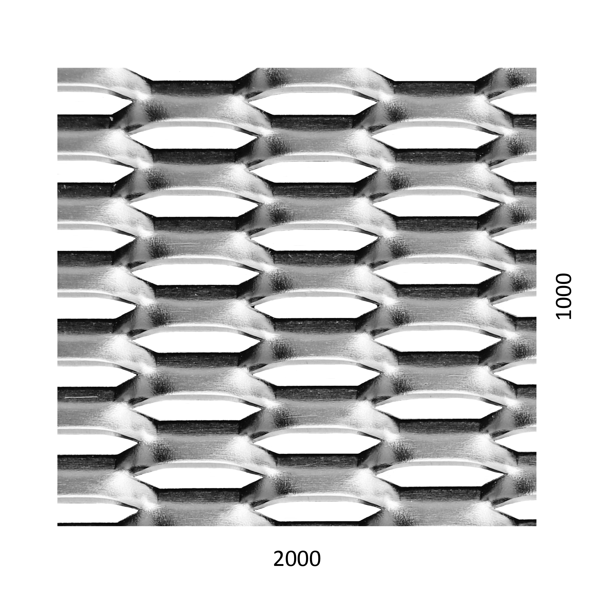 Tahokov Zn, kosočtvercové oko: 44x12mm, mostík: 5mm (2000x1000x1.5mm), orientace oka: rozměr oka 44mm je rovnoběžná s ro