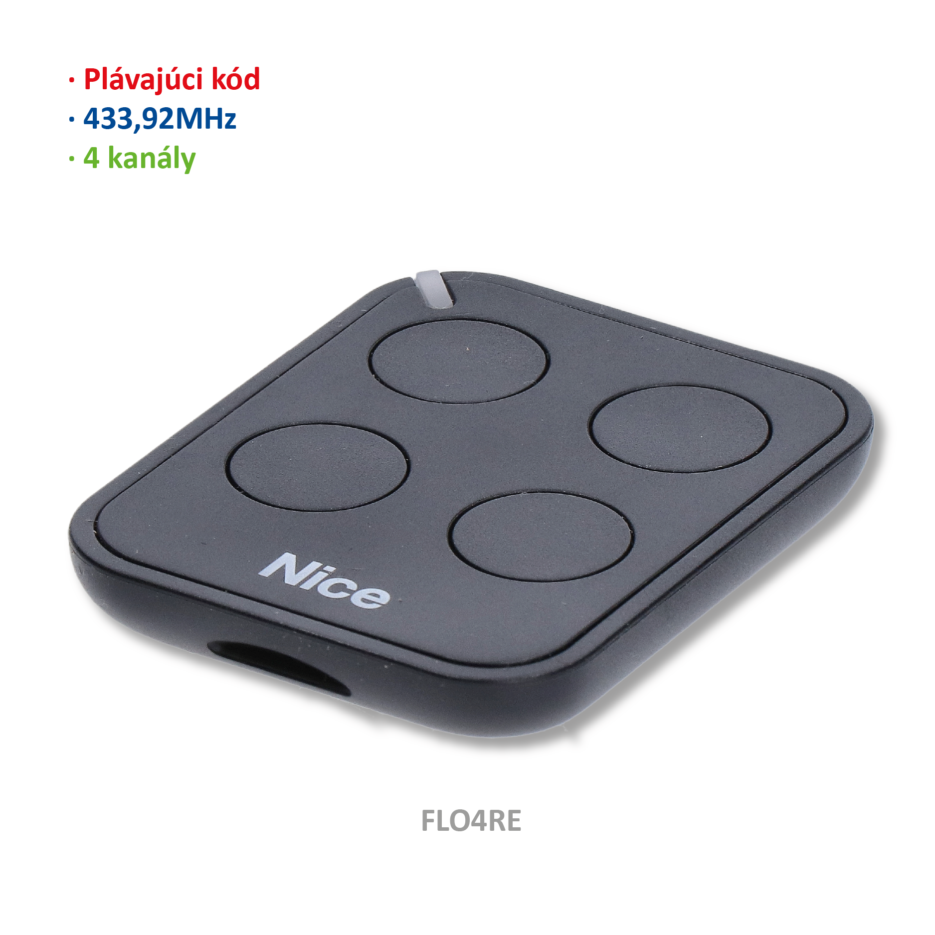 Vysílač 4kanálový,  433MHz, plovoucí kód, černý