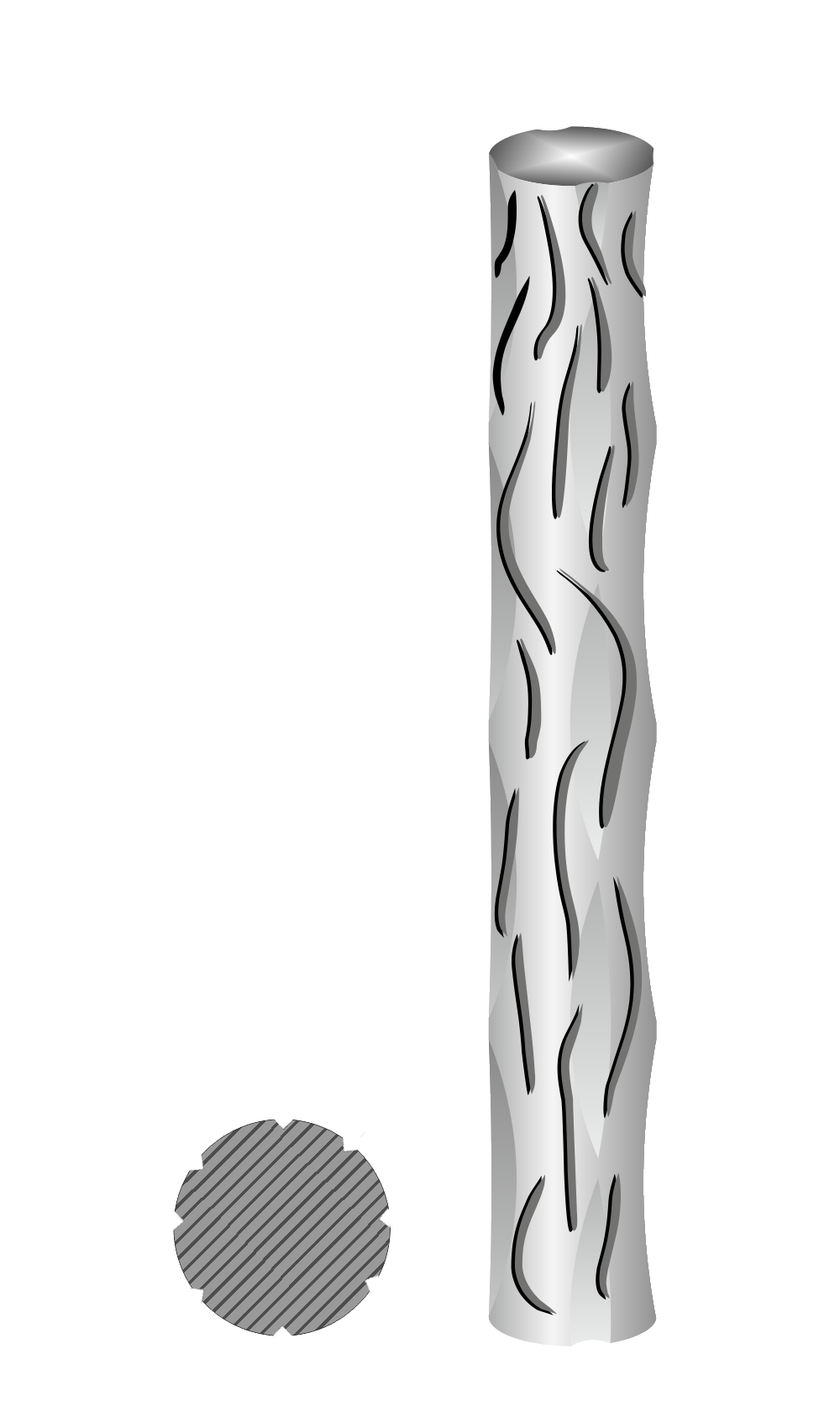 Tyč kruhová plná 12mm, čierna S235, zdobená-vzor réva L=2000mm, cena za 1ks(2m)