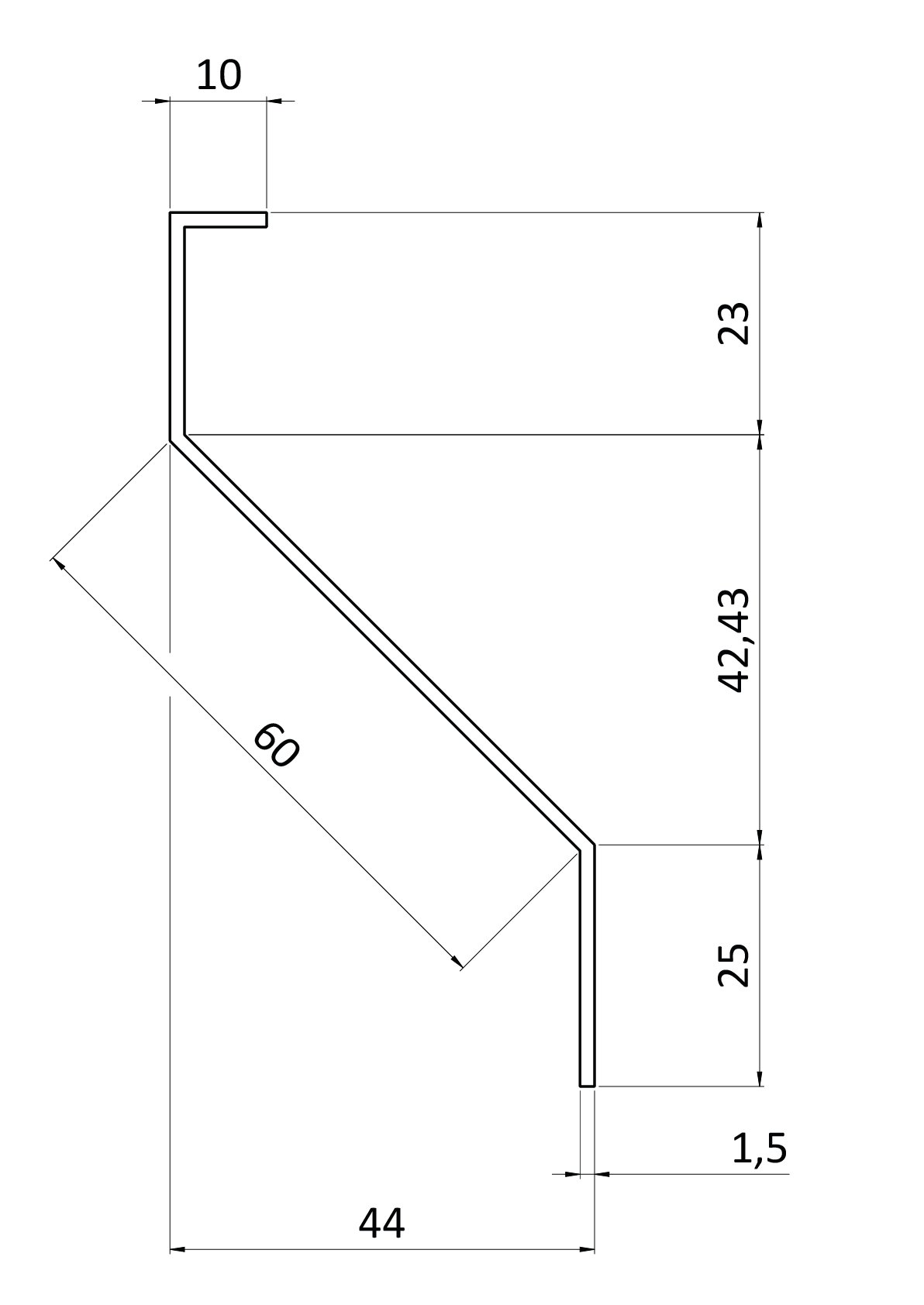 Z profil lamela 23 x 60 x 25 x 1,5 x 3000 mm, pozink