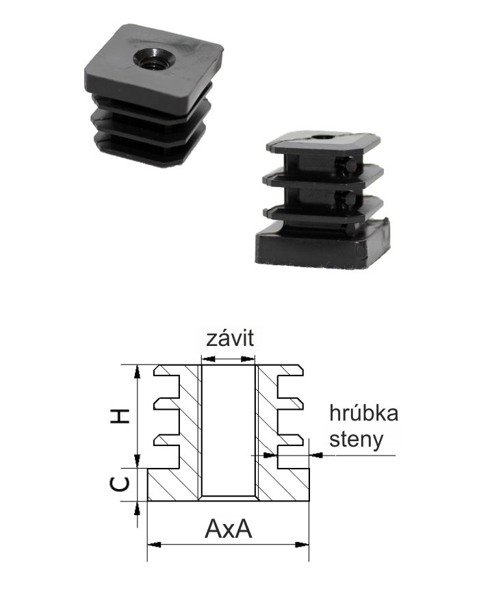 M8, A-30 mm, H-20 mm, C-6,2 mm, černá, tloušťka stěny 1-1,25 mm, plastová zátka na jekl se závitem, PE