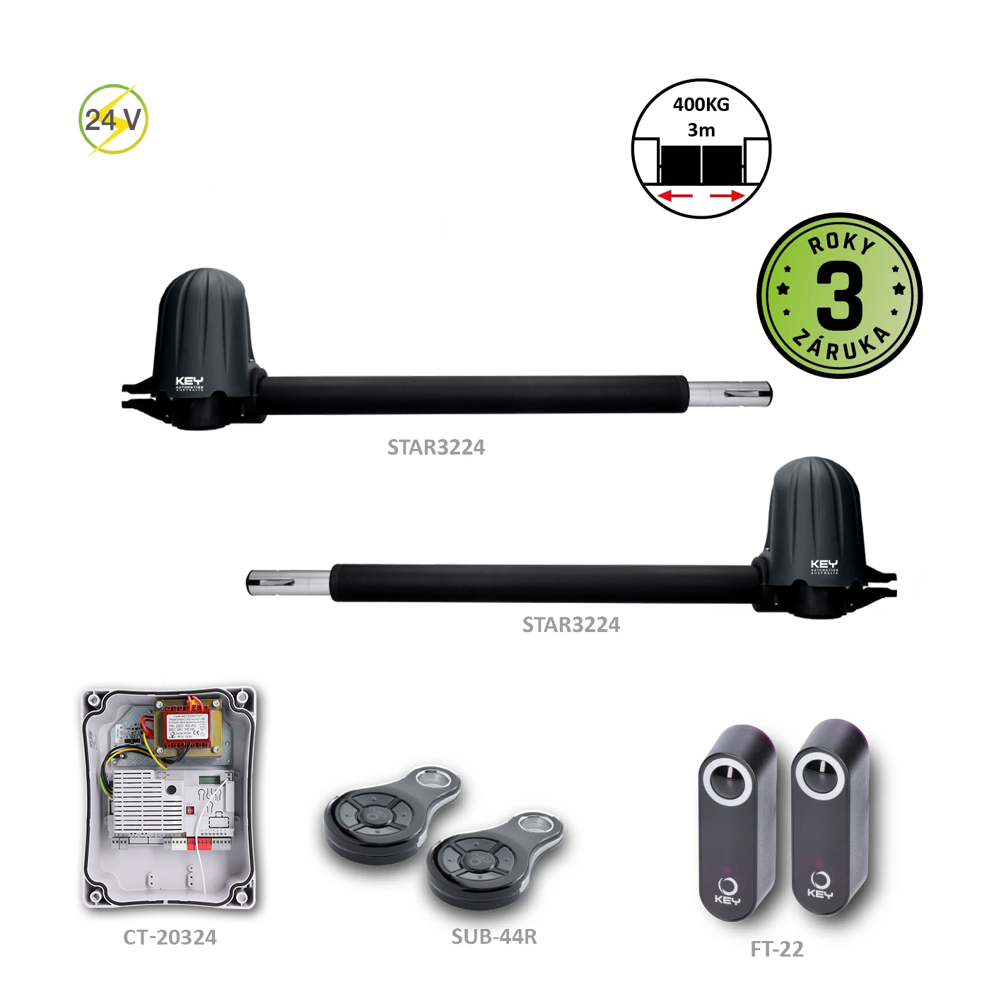 900KSTAR3324KS pro dvoukřídlou bránu do 3 m/křídlo