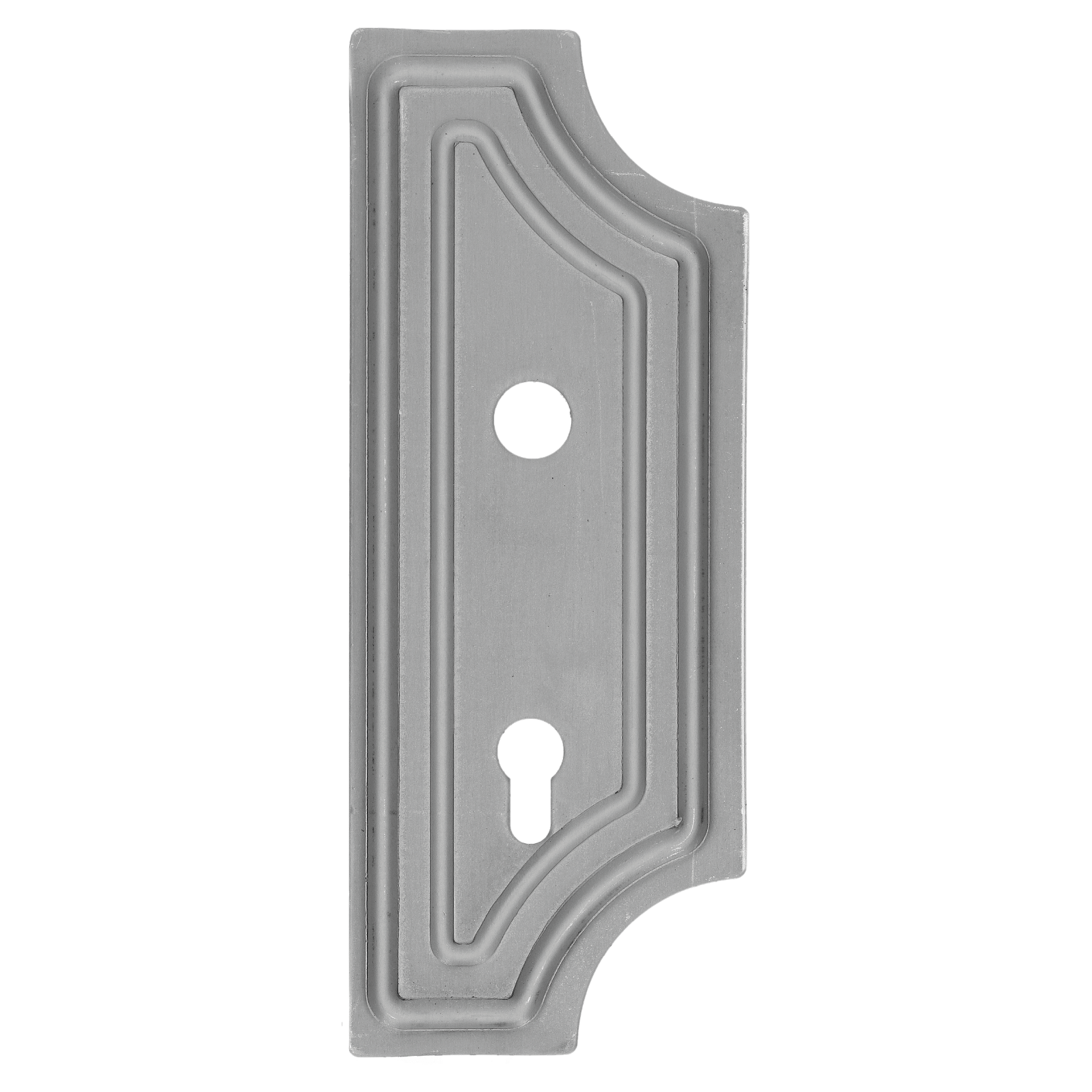 DOPRODEJ! Štít 275x108x3mm s otvory, rozteč 90mm, otvor pro kliku ø 19,5mm, pravý, pro zámek ZM90/80