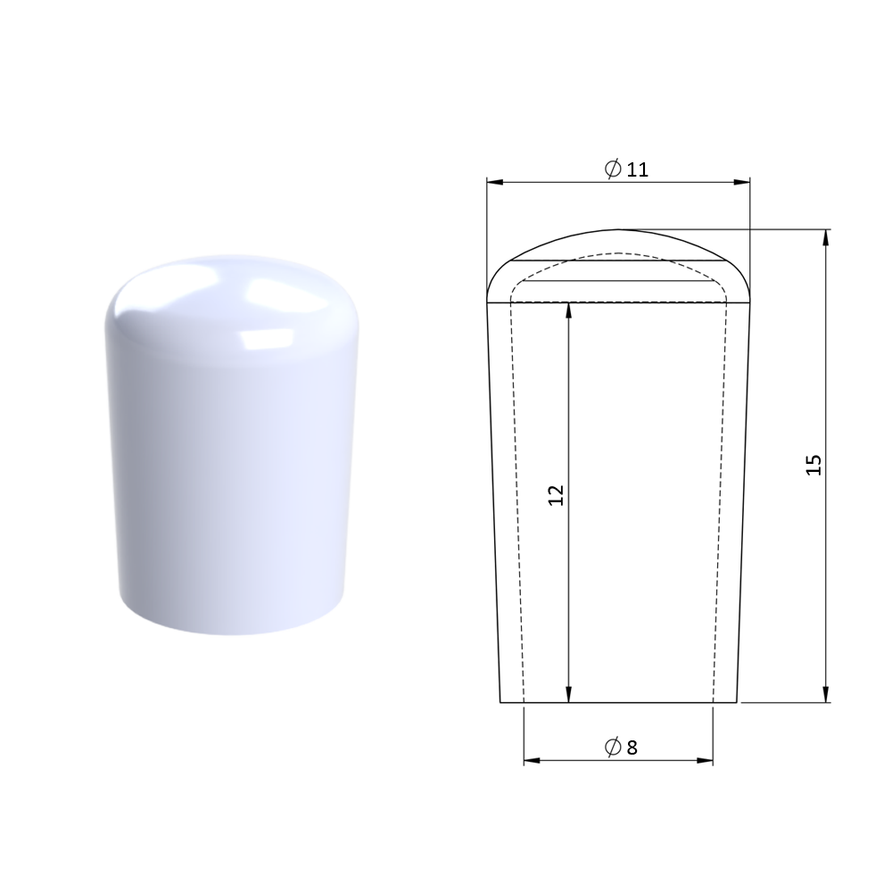 Vnější krytka PVC ø 11 x 15 mm, otvor 8 x 11 mm, bílá