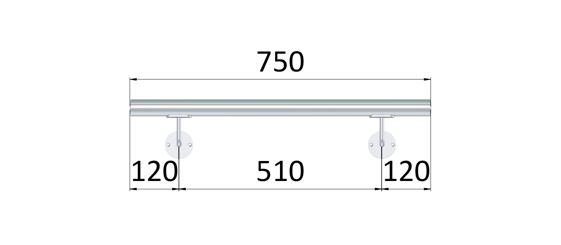 Madlo ø 42.4mm, L-750mm, leštěná nerez AISI304