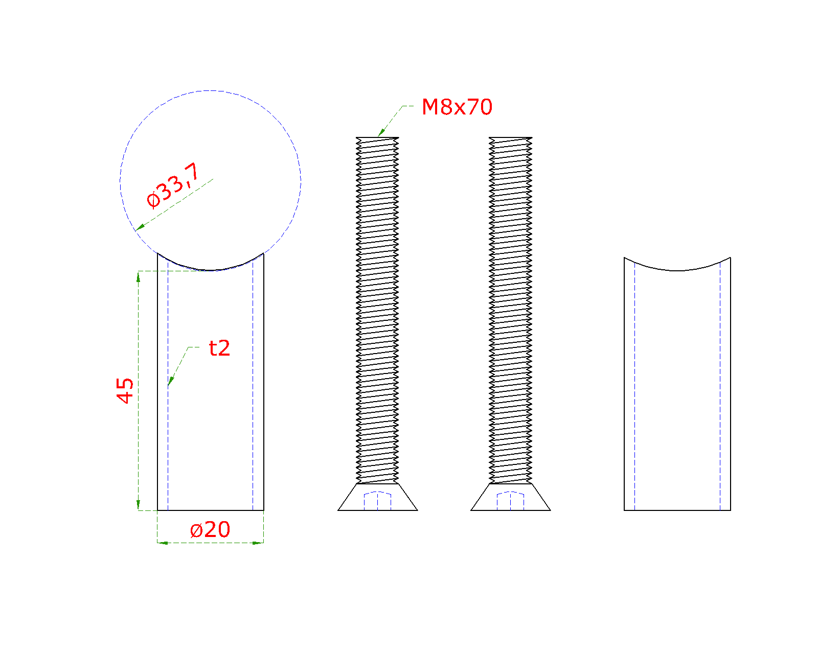 DOPREDAJ! Prechod medzi stĺpom ø 33,7 mm a platňou, L = 45 mm