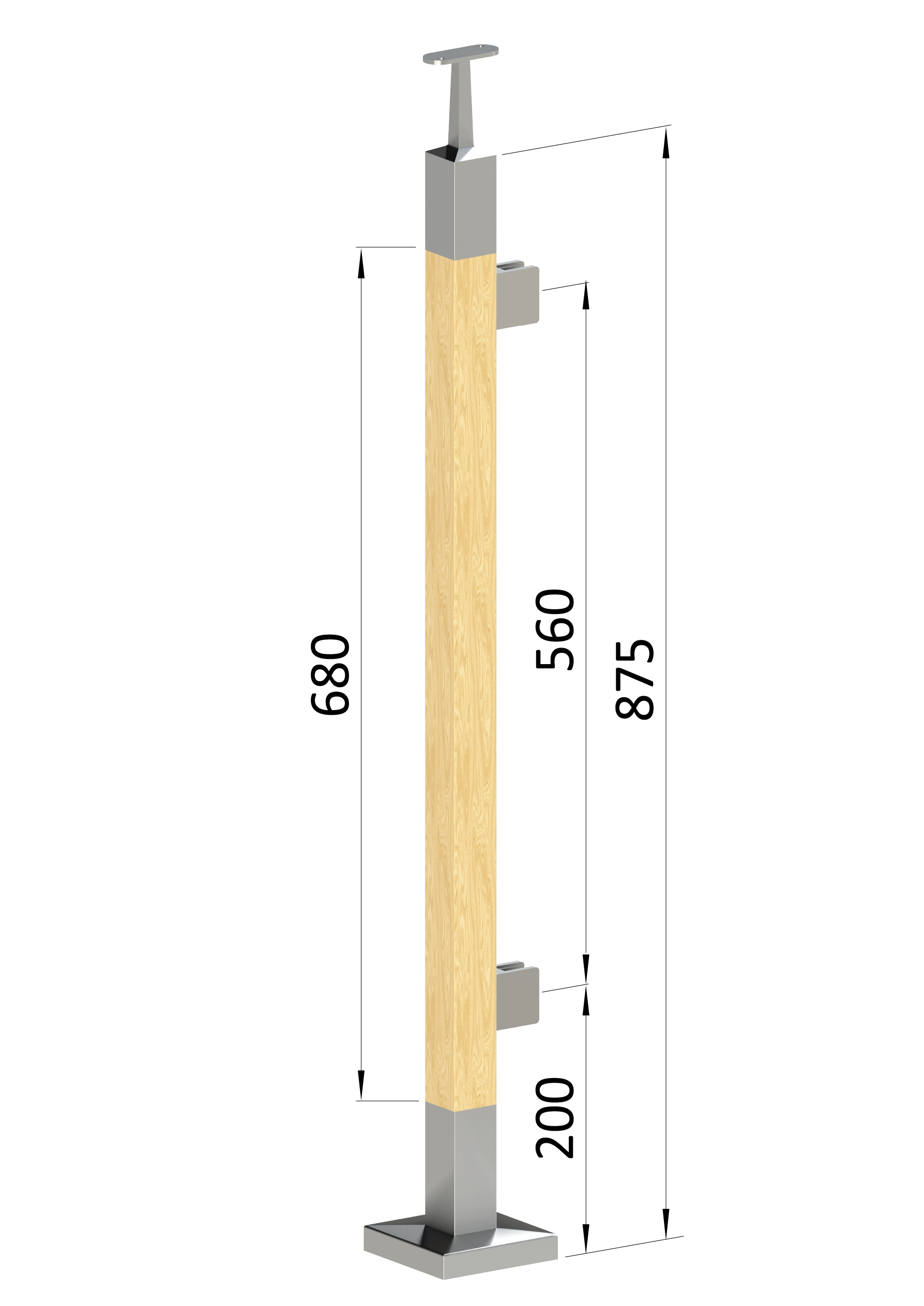 Dřevěný sloup, vrchní kotvení, výplň: sklo, pravý