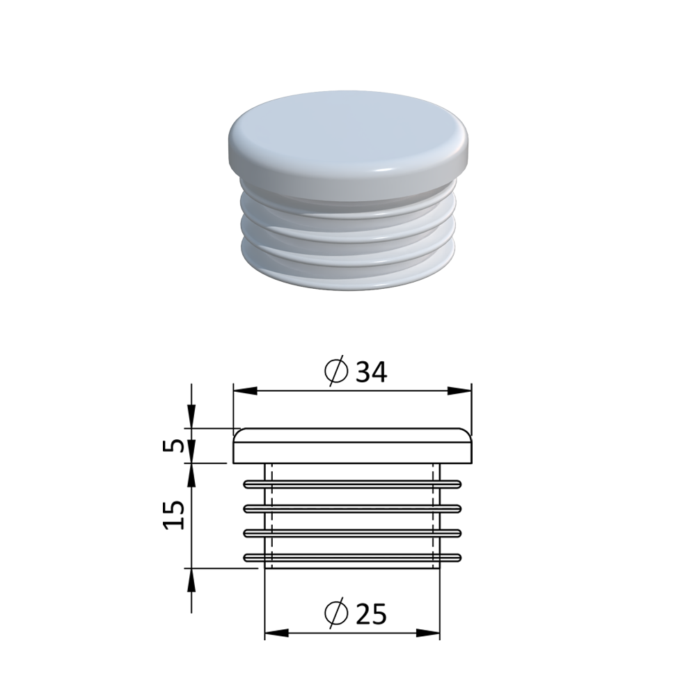 Vnitřní krytka kulatá ø 34 mm, plastová, bílá