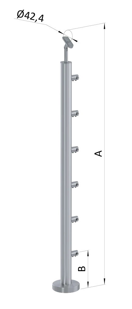 Nerezový sloup, vrchní kotvení, 6řadový, průchozí