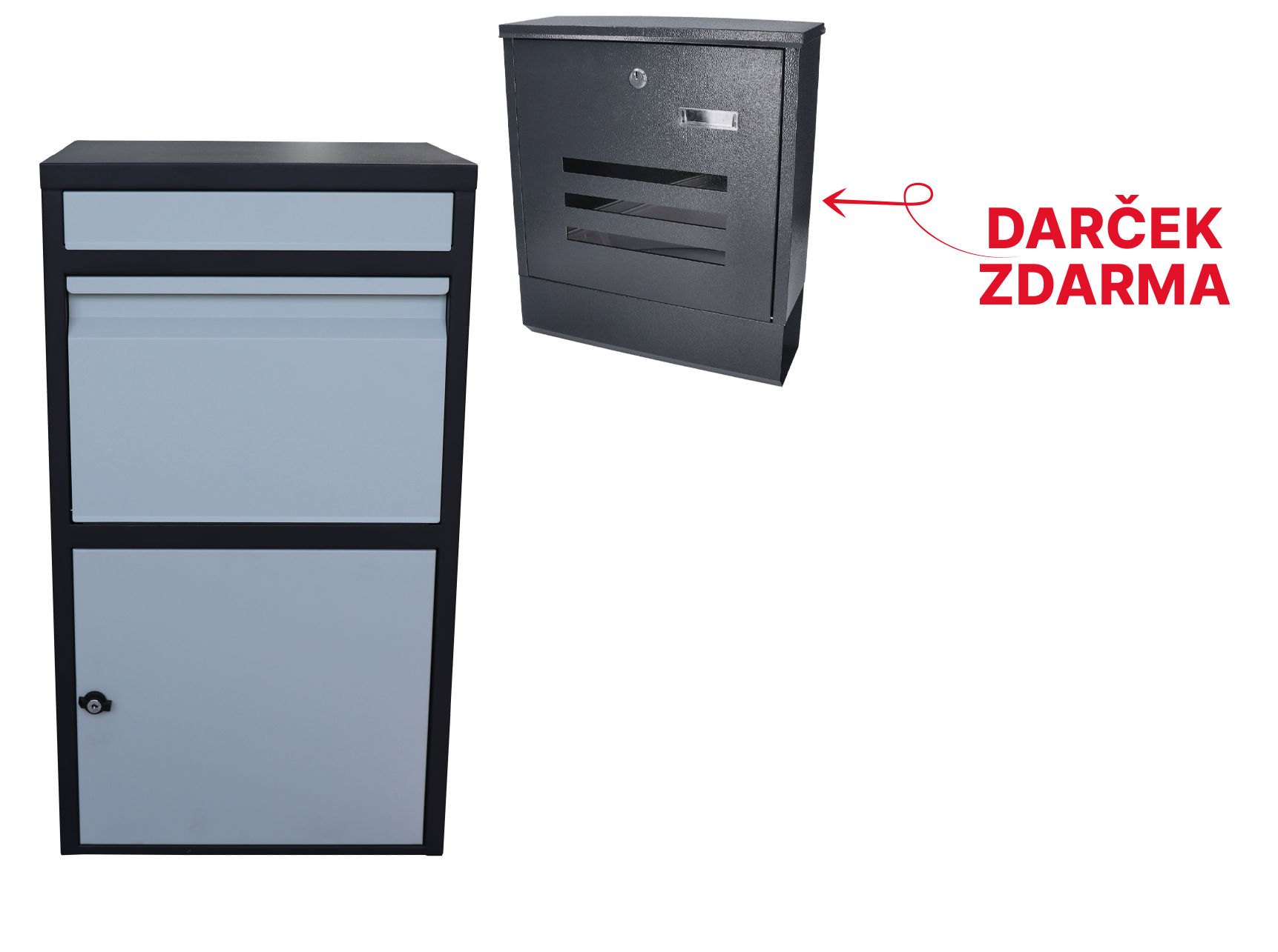 Box na balíky s přepadovou lištou, barva: černo/bílá