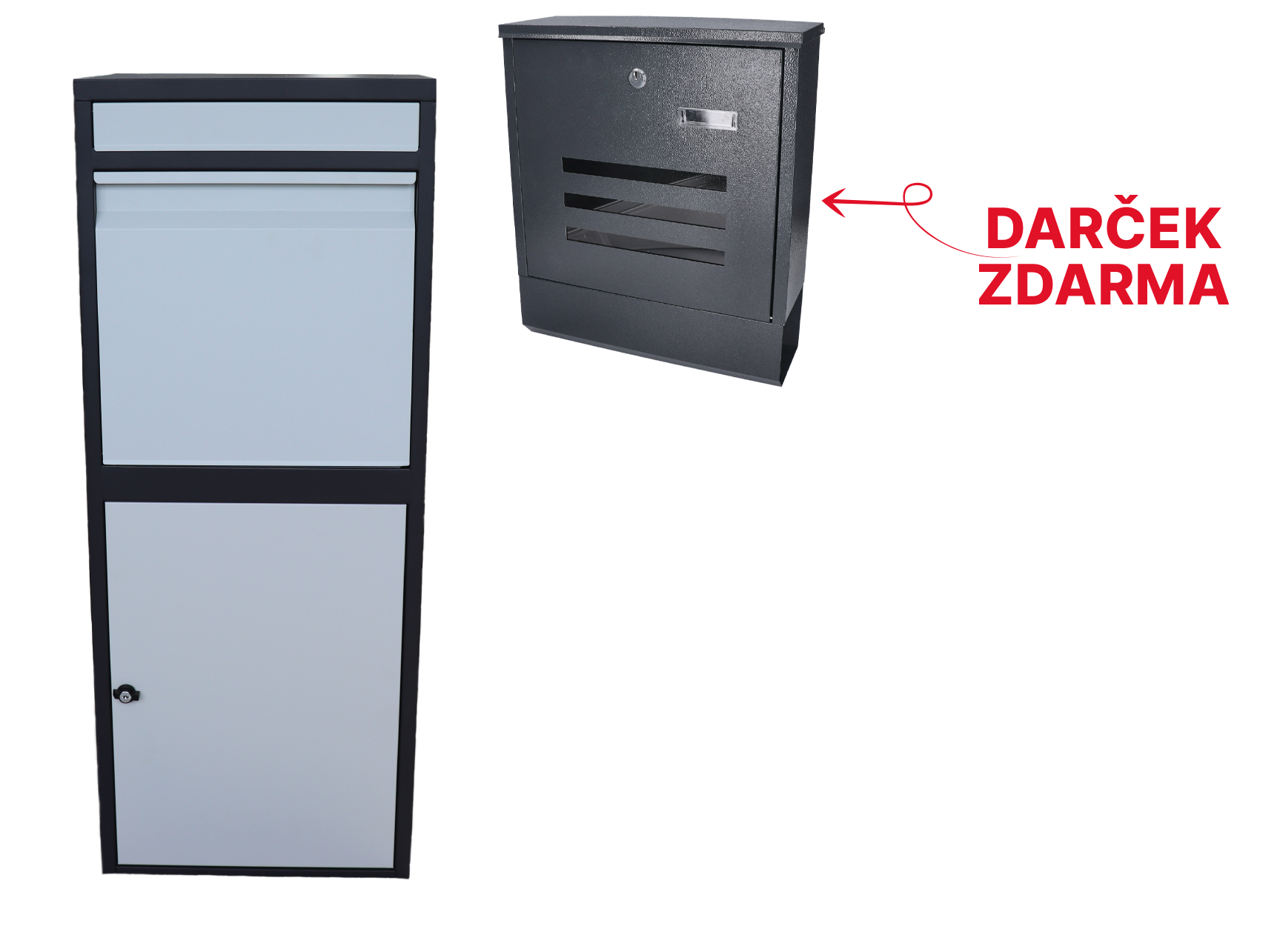 Box na balíky s přepadovou lištou, barva: černá/bílá