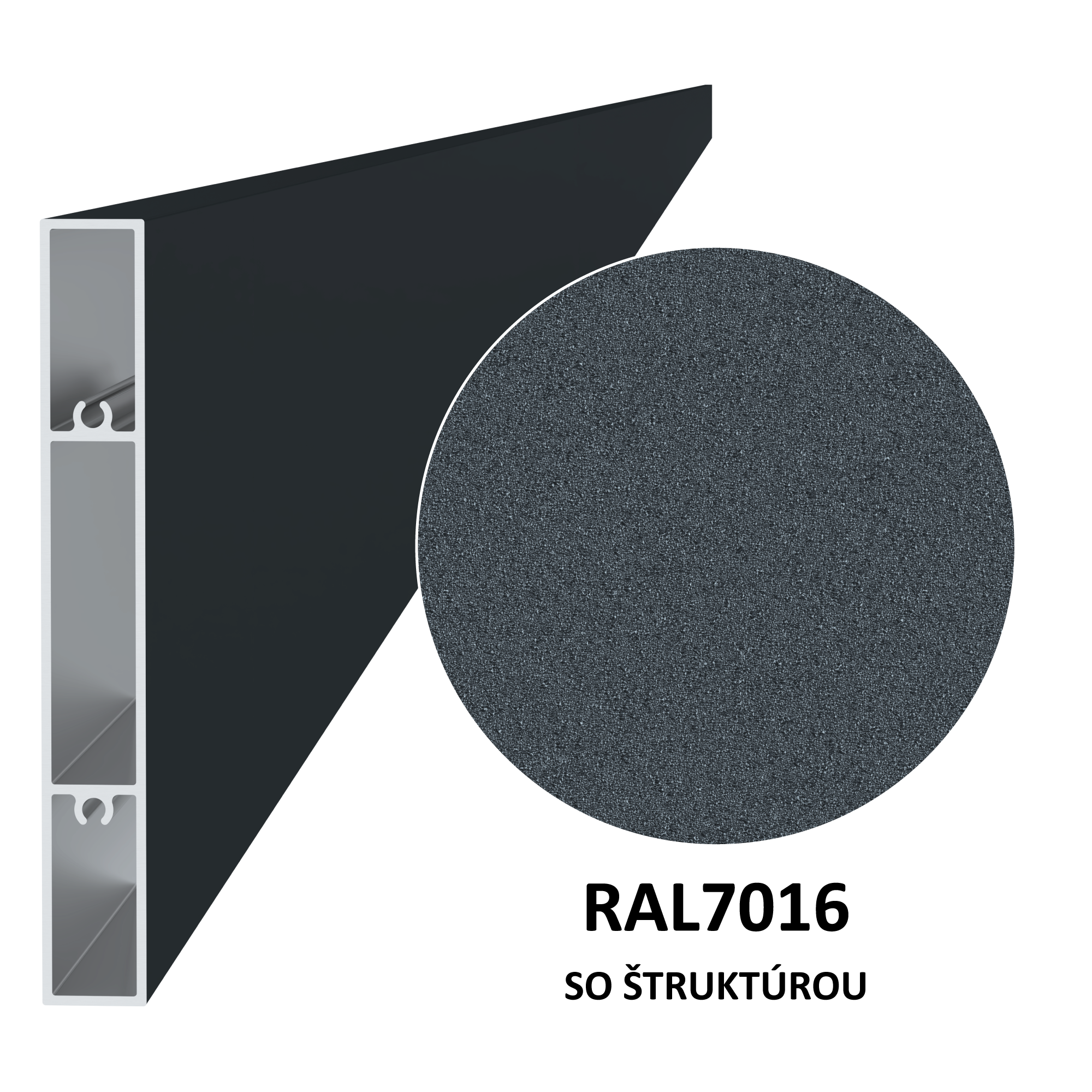 Profil 120x16mm, L-6000mm, práškový lak, struktura RAL7016
