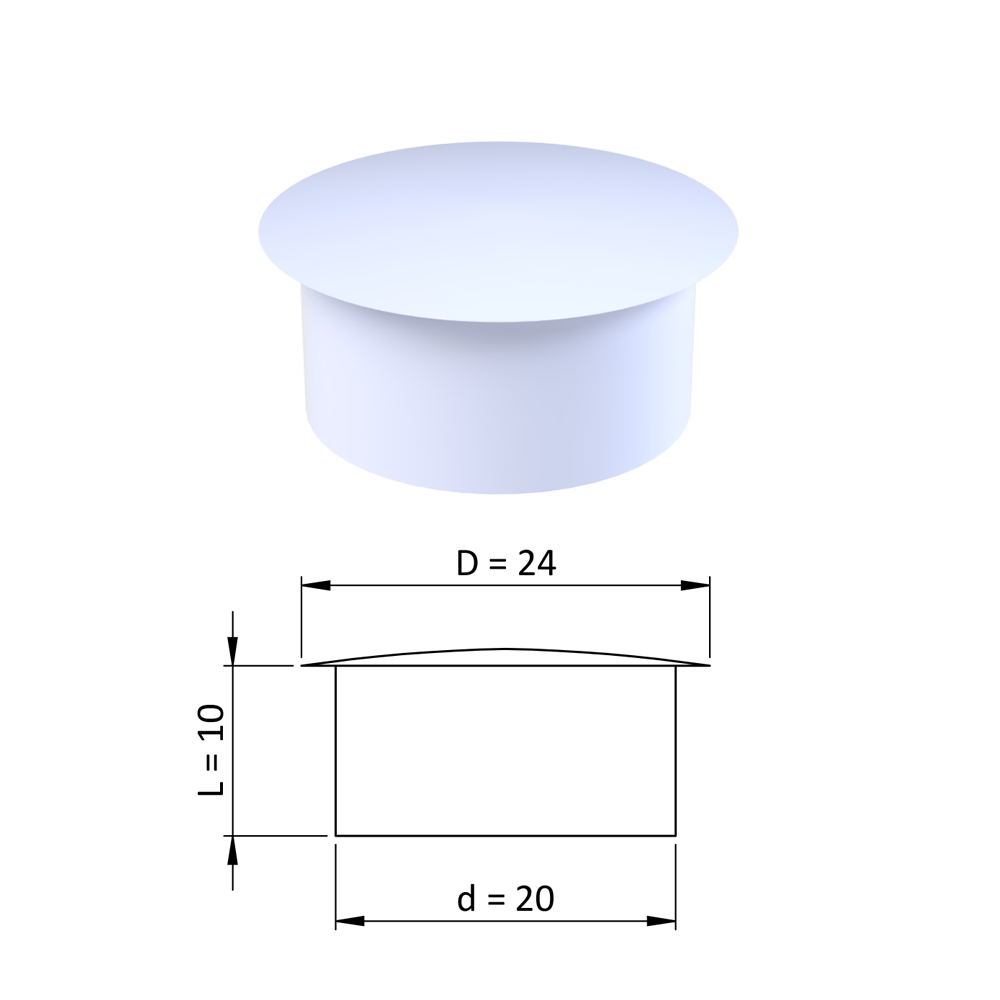 Vnitřní krytka kulatá ø 24 mm, otvor ø 20 mm, bílá, plast