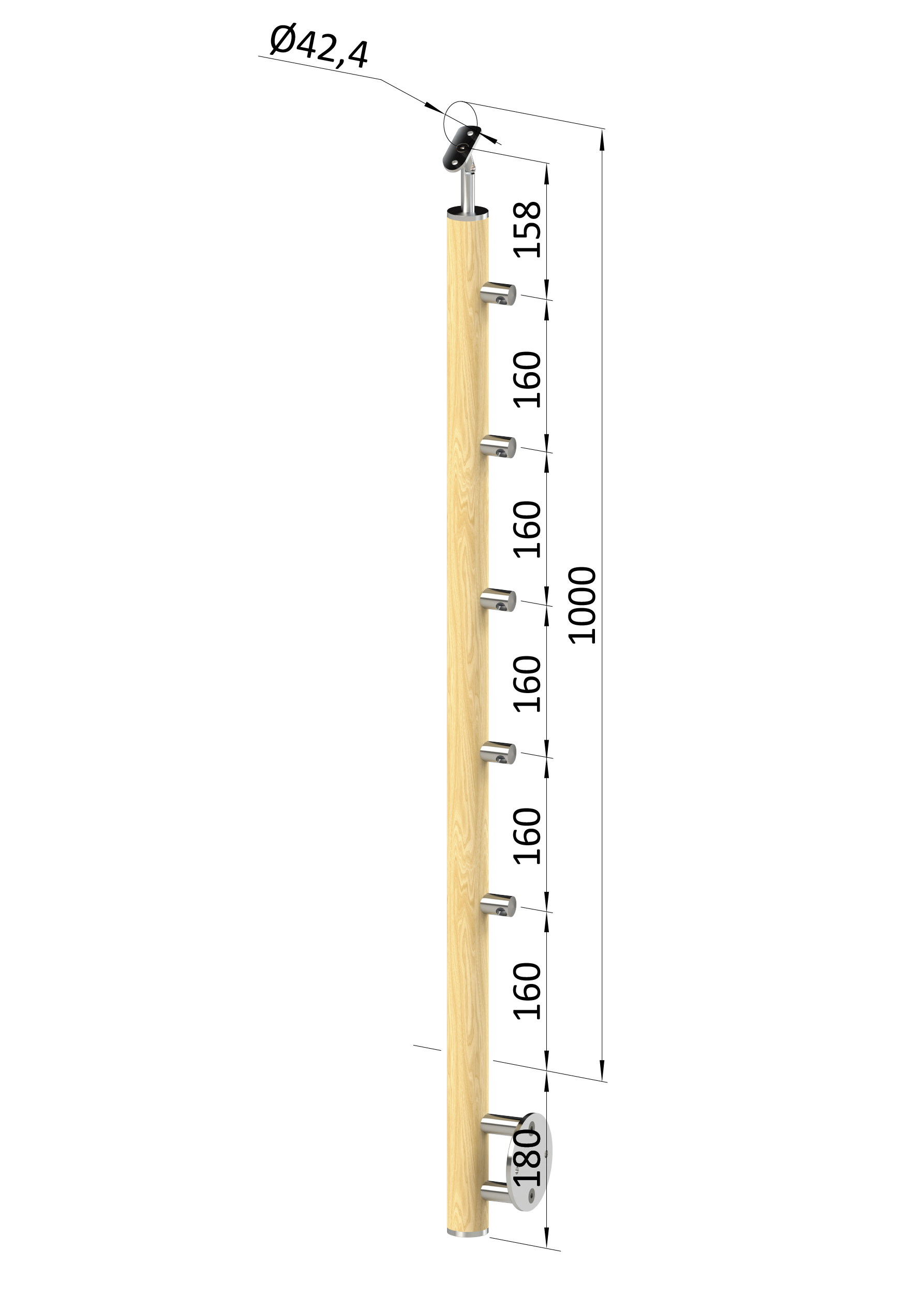 Dřevěný sloup, boční kotvení, 5řadový, průchozí, vnitřní