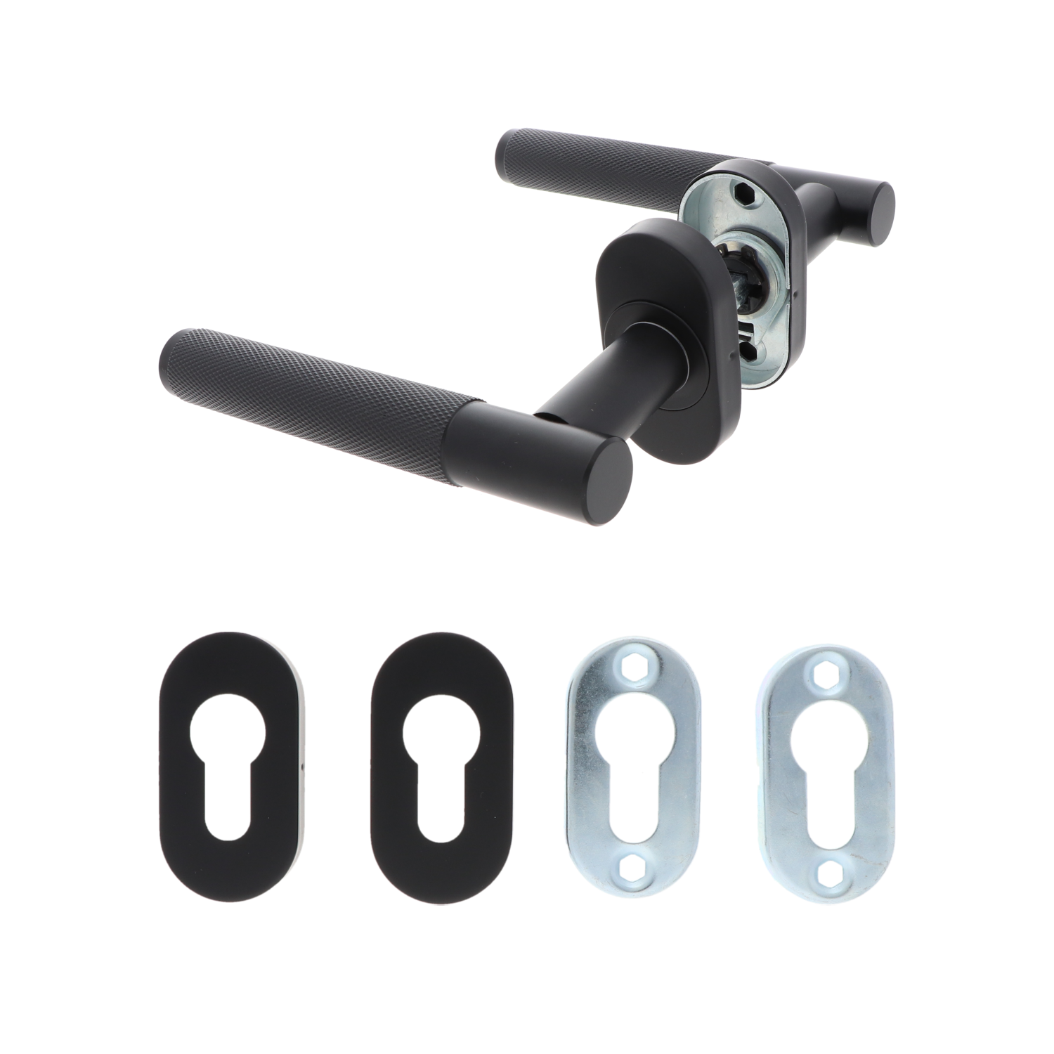 Klika s vroubkovaným madlem, včetně rozety, Al/AISI 304