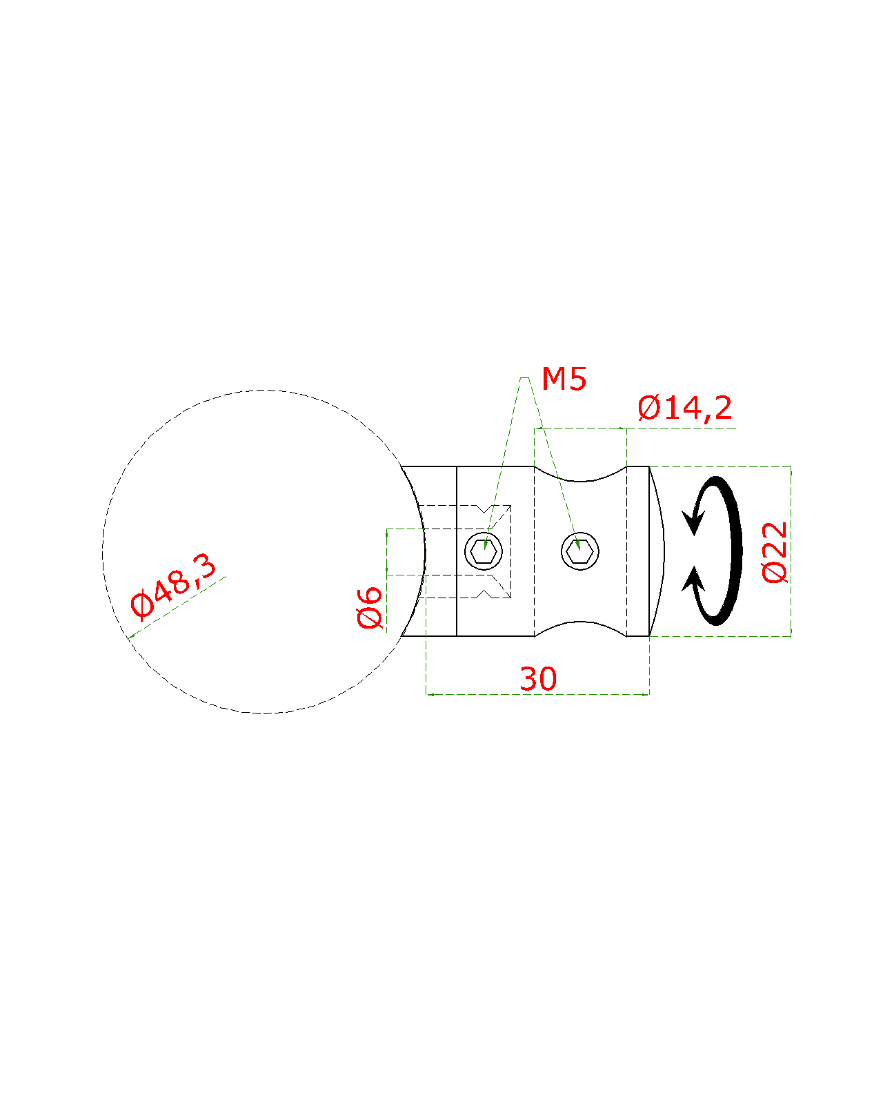DOPREDAJ! Držiak tyče ø 14 mm na trubku ø 48,3 mm, brúsená AISI 304
