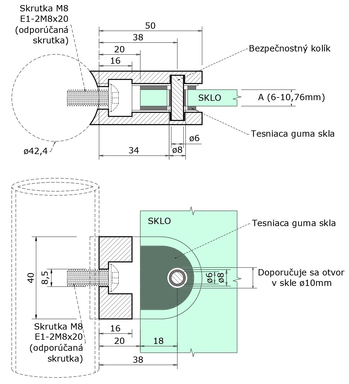DOPREDAJ! Svorka skla na trubku ø 42,4 mm, AISI 304, PVD - čierna