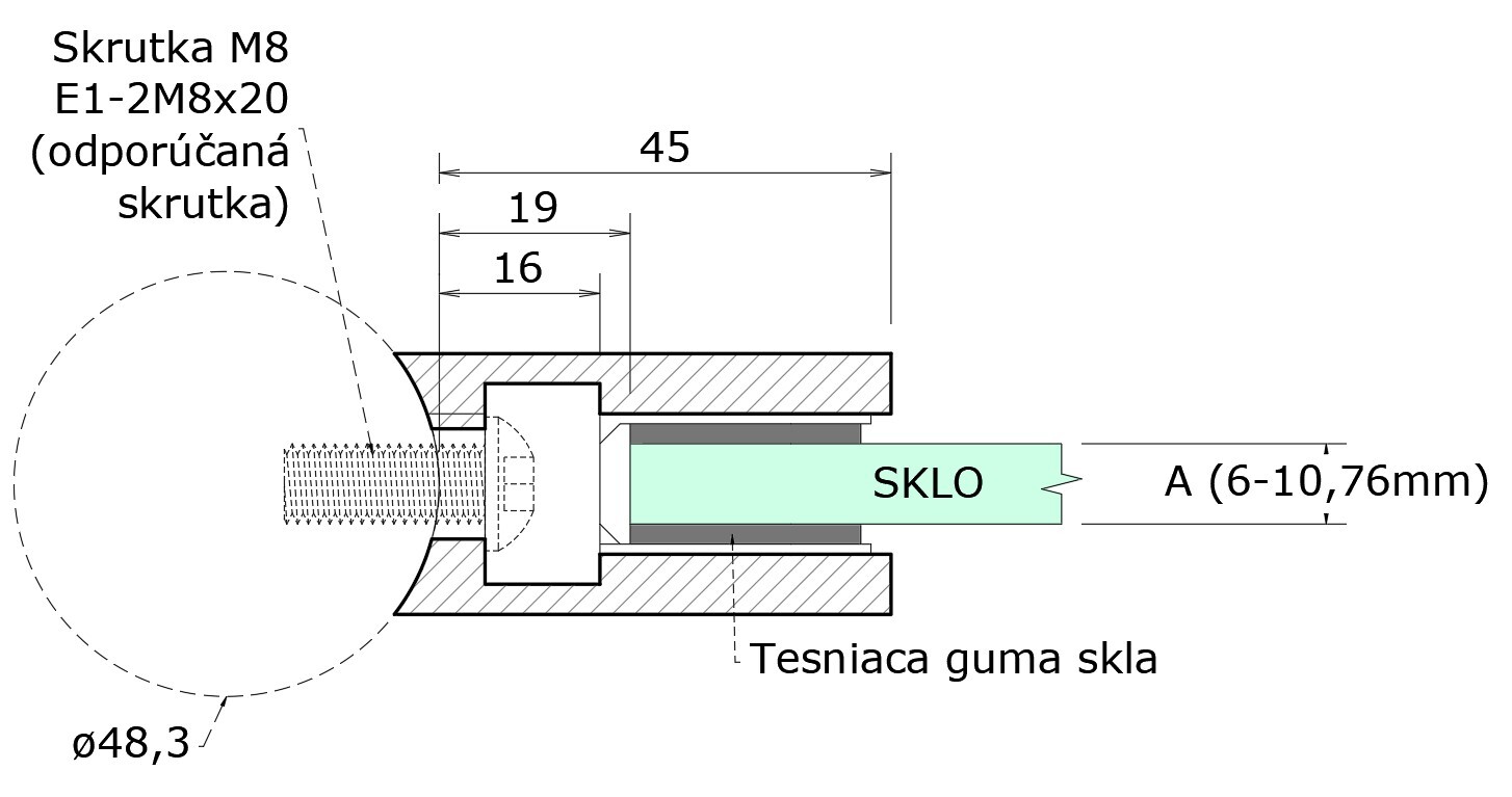 DOPREDAJ! Svorka skla/plechu na trubku ø 48,3 mm, brúsená AISI 304