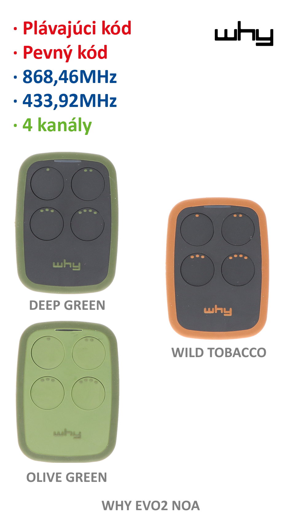 Vysielač Evo2 NOA 4-kanál, 433/868 MHz, pevný/plávajúci kód , FARBA BLACK ČIERNA