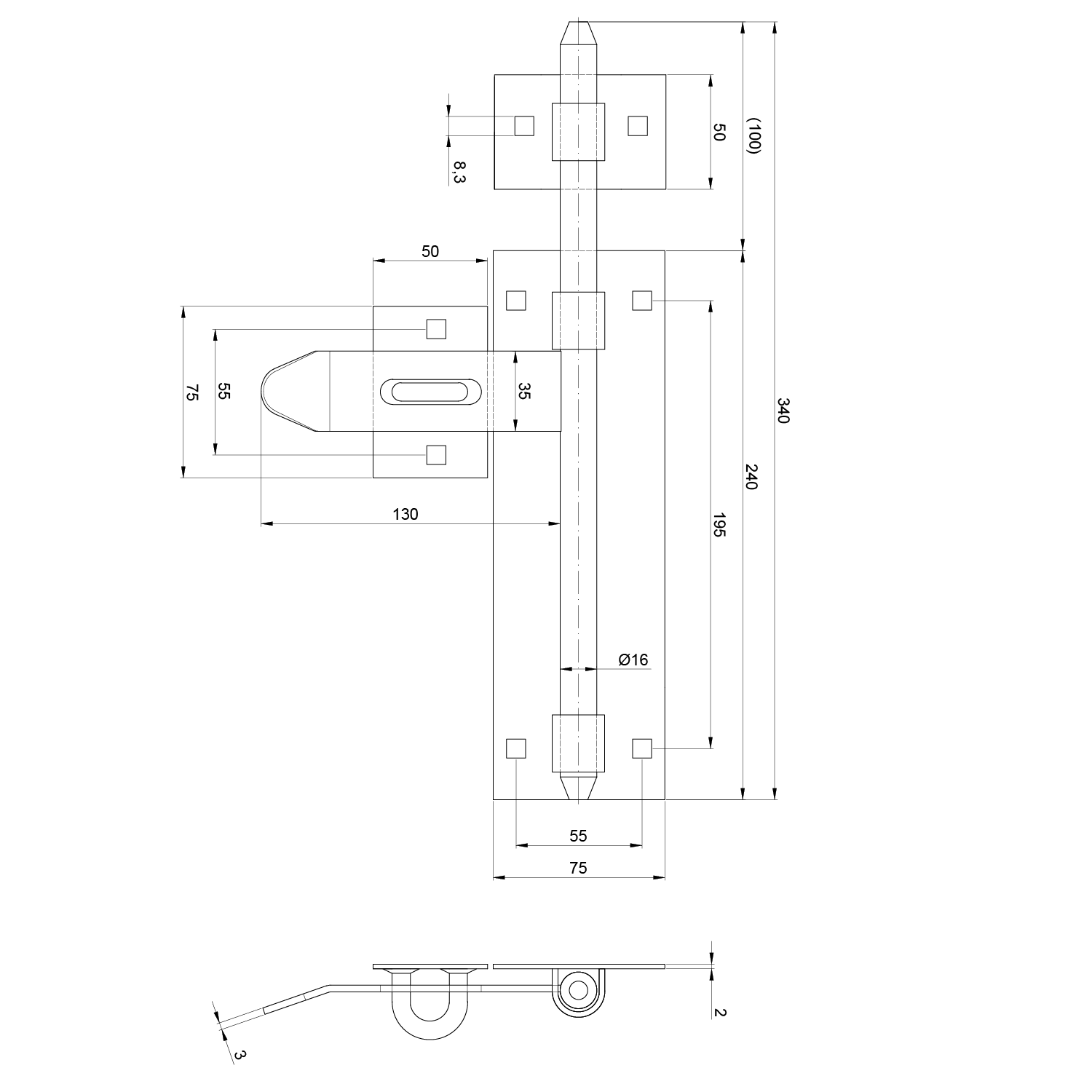 DOPREDAJ Rígeľ ø 16 mm, L = 340 mm, pozinkovaný
