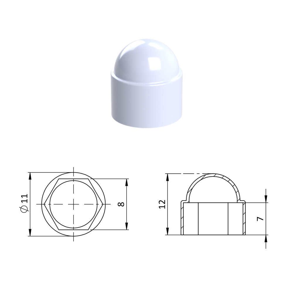 Krytka plastová na matice a šrouby M5, bílá