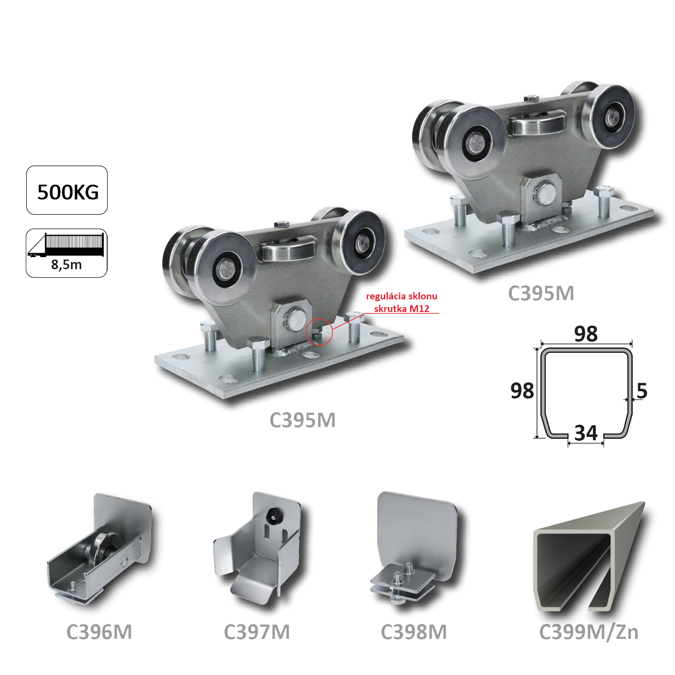 MEDIO samonos do 500 kg, profil 98 x 98 x 6000 mm, Zn