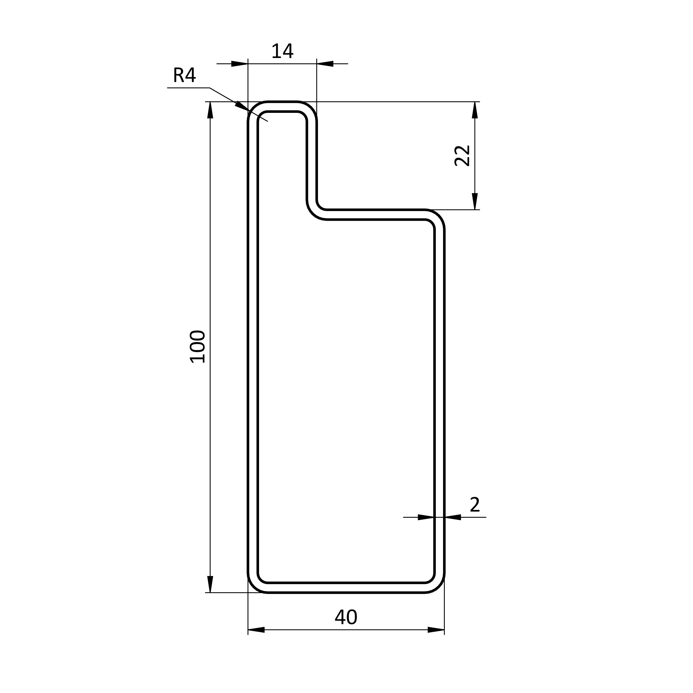 Pozinkovaný uzavretý profil L 100 x 40 x 78 x 6000 mm
