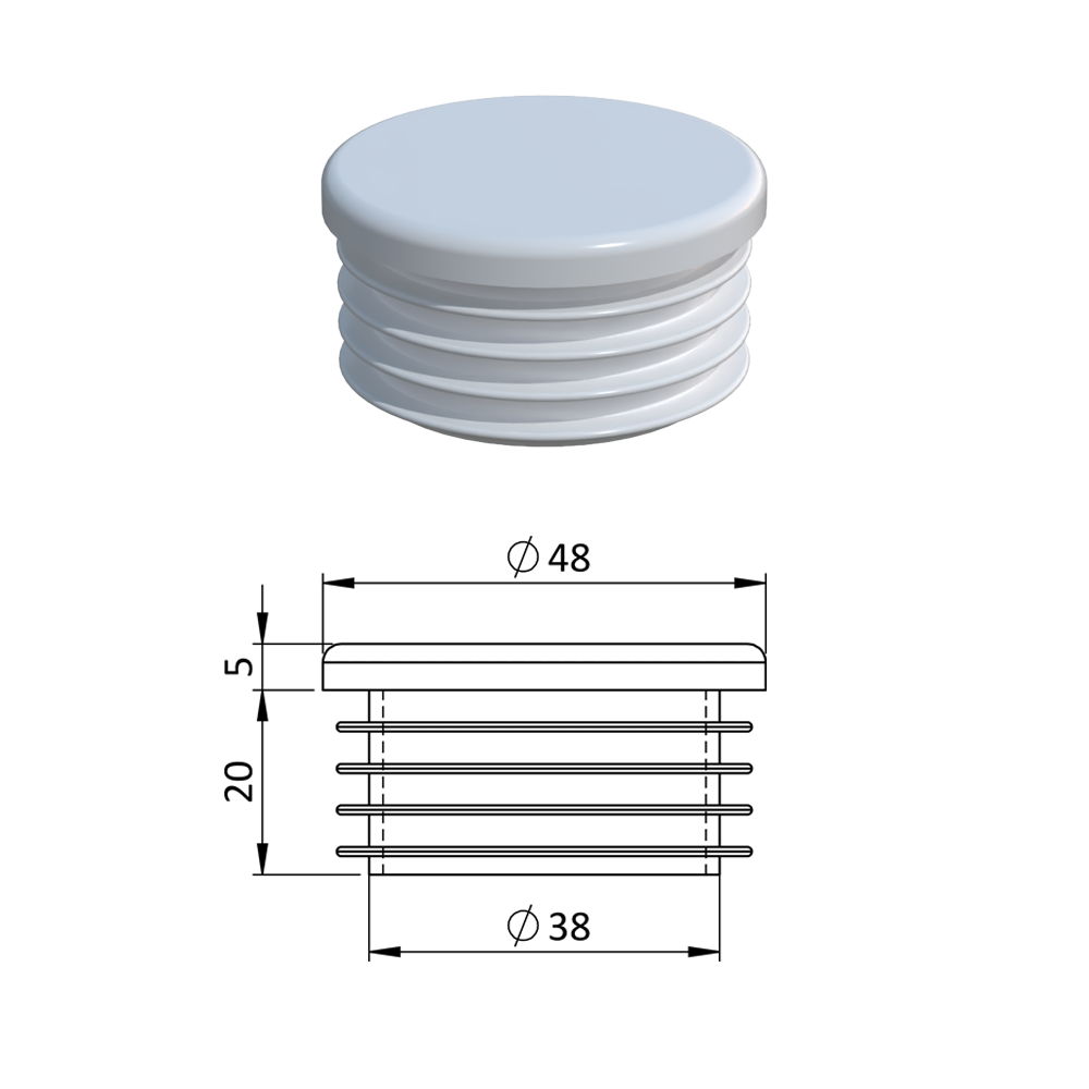 Vnitřní krytka kulatá ø 48 mm, plastová, bílá